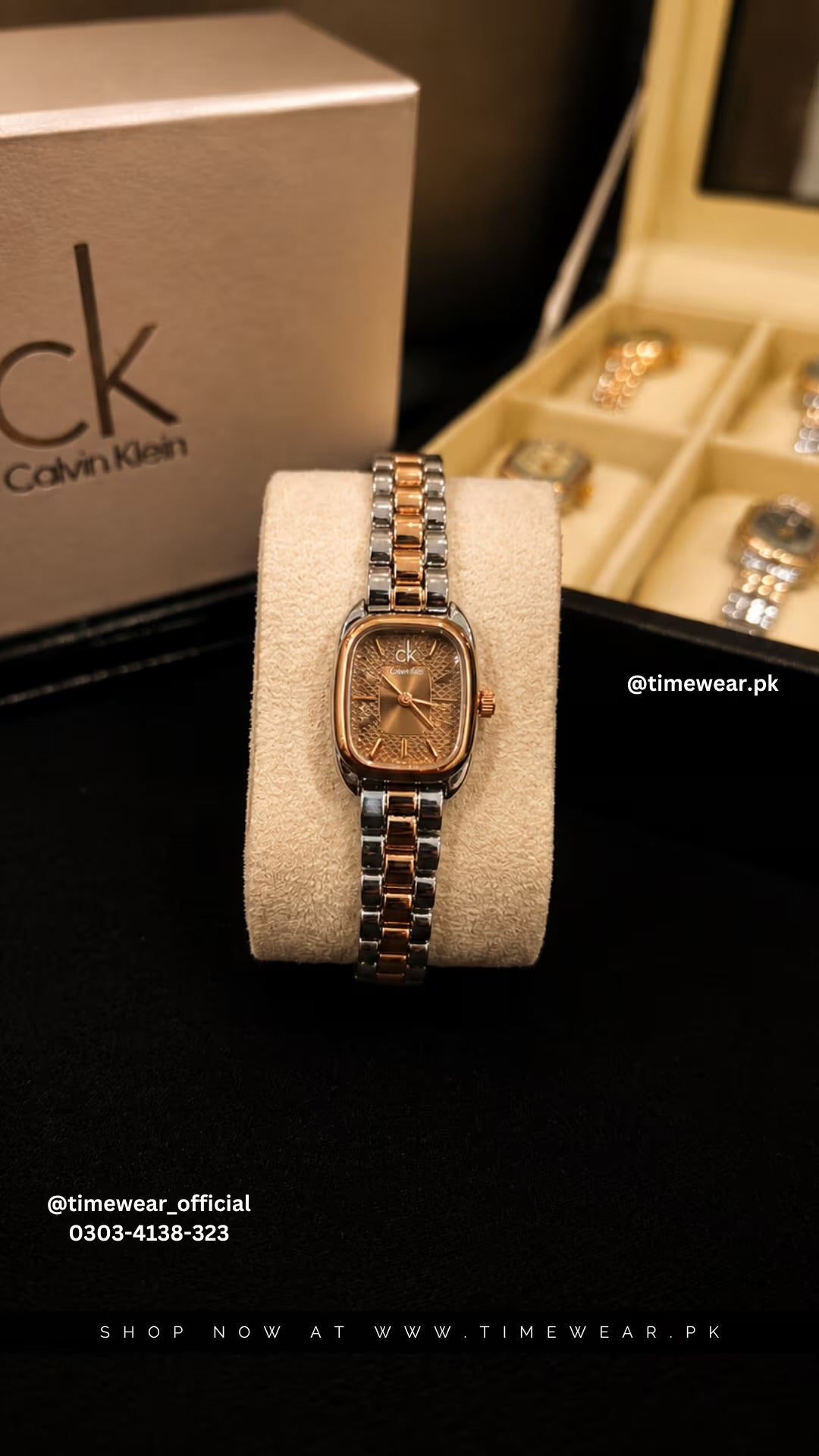 Calvin Klein Square Two Tone Copper Chain Brown Dial with CK Box & One Year Warranty