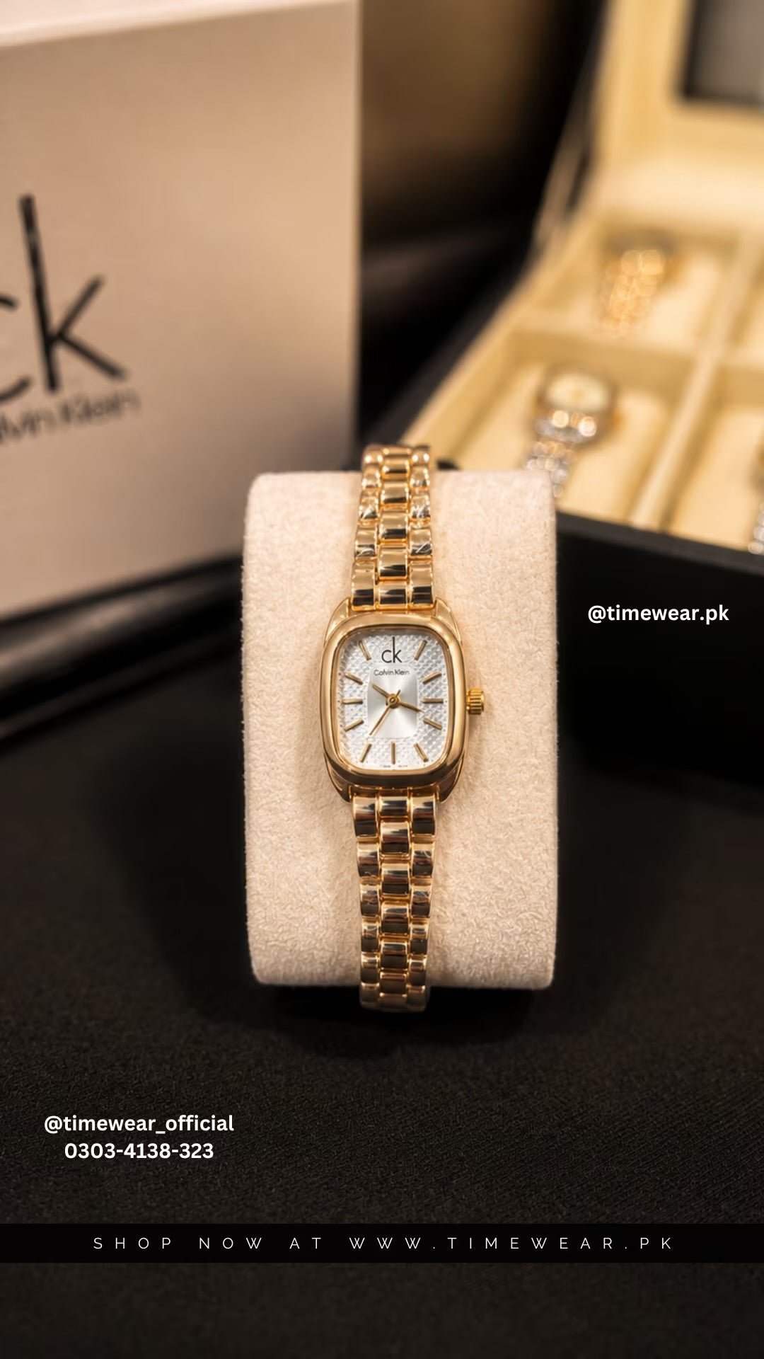 Calvin Klein Square Golden Chain White Dial with CK Box & One Year Warranty