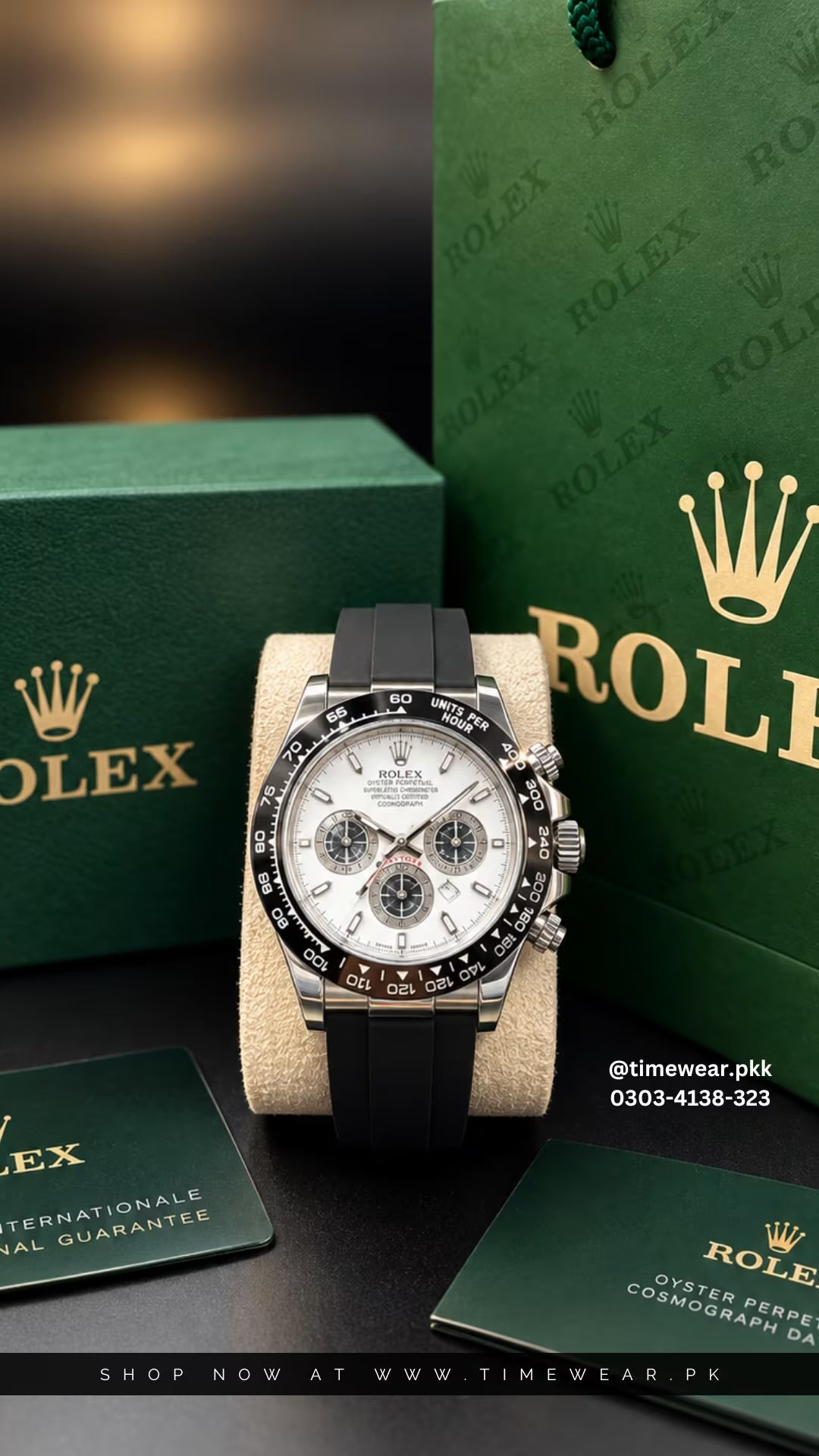 Rolex Gents Daytona Strap (Black-Wh) With Rolex Box & One Year Warranty