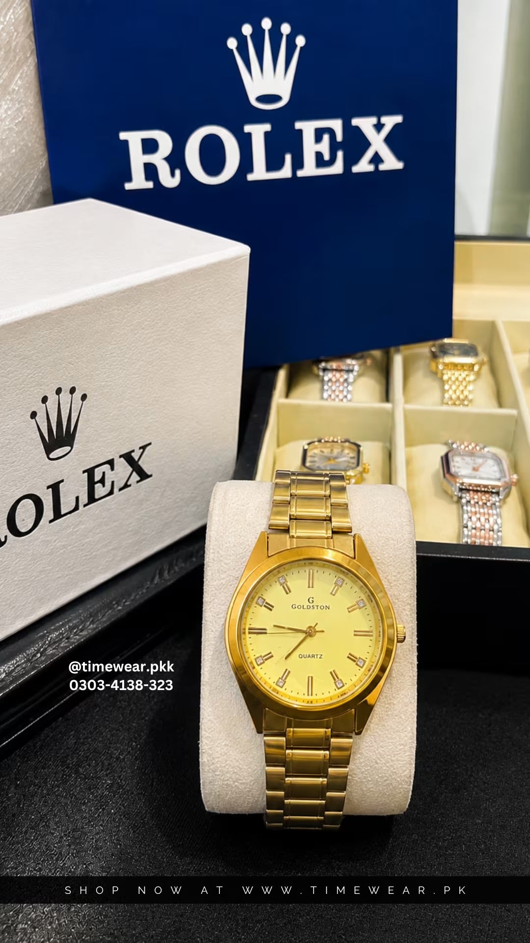 Goldstone Gents Slm (Golden) with Rolex Box & One Year Machine Warranty