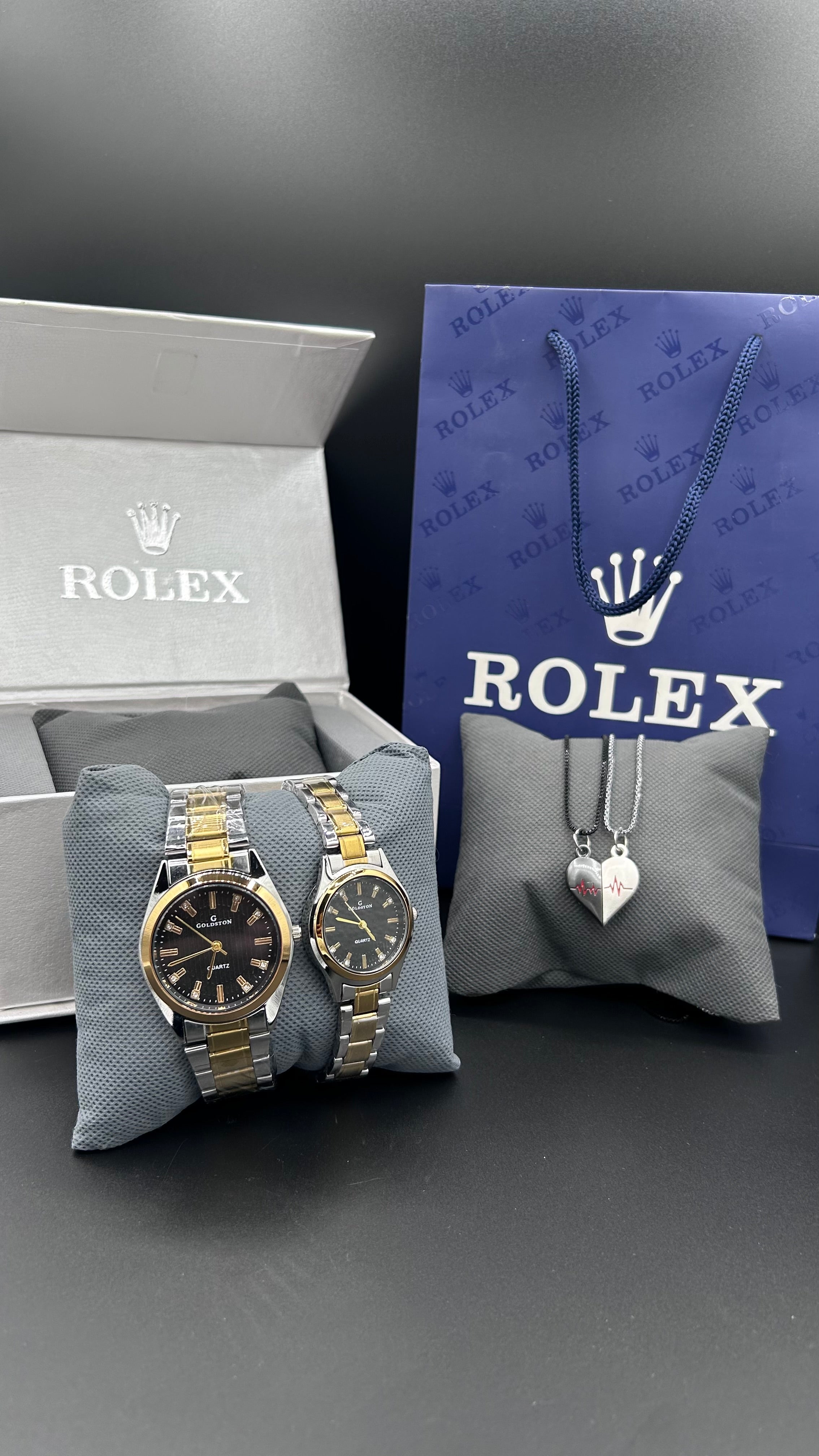 Bundle Offer | Couple Chain Watch Slim TTG-Bk + Magnetic Heart Necklace - Premium Rolex Box