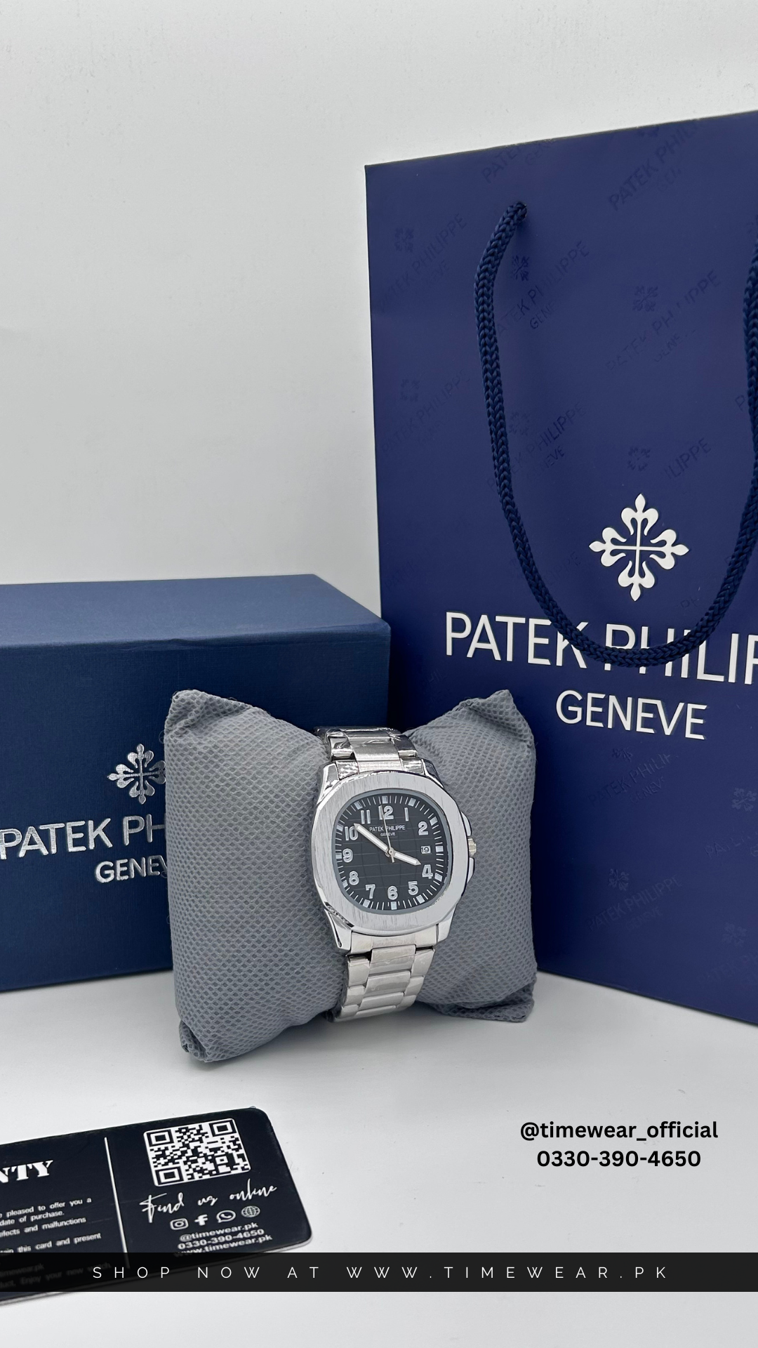 Patek Phillips Silver Black with Patek Box
