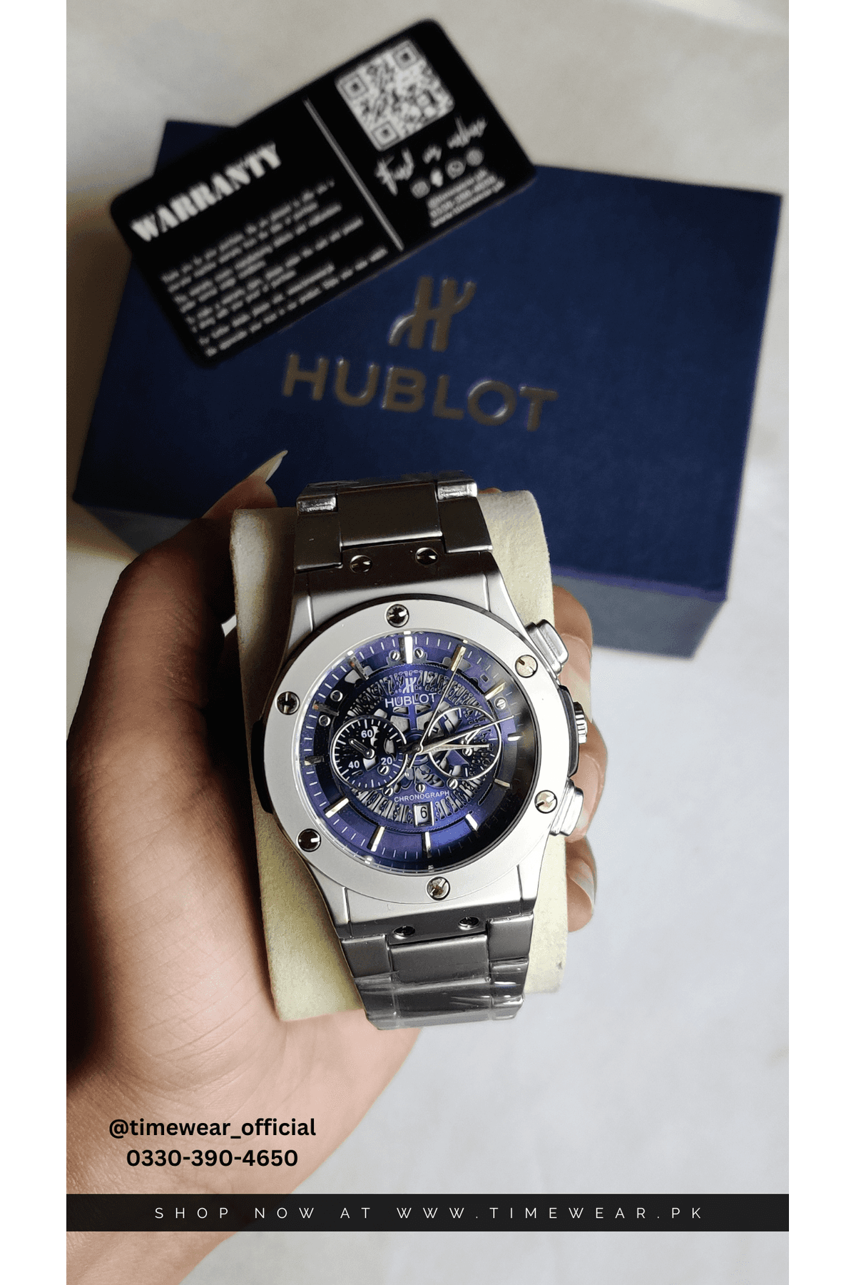 Hublot Chain Skeleton Dial Blue (Hublot Box & One Year Warranty Card)