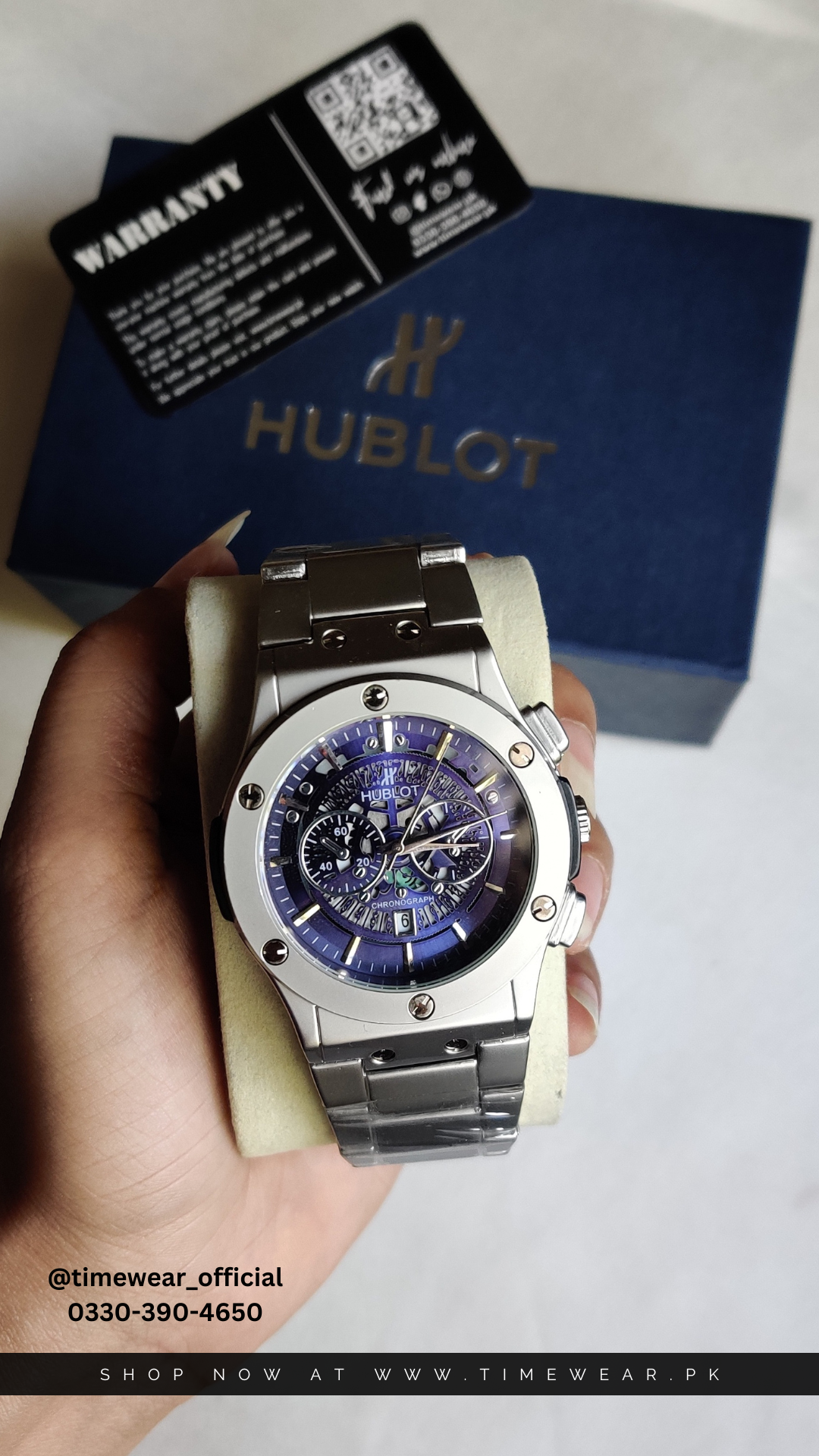 Hublot Chain Skeleton Dial Blue (Hublot Box & One Year Warranty Card)