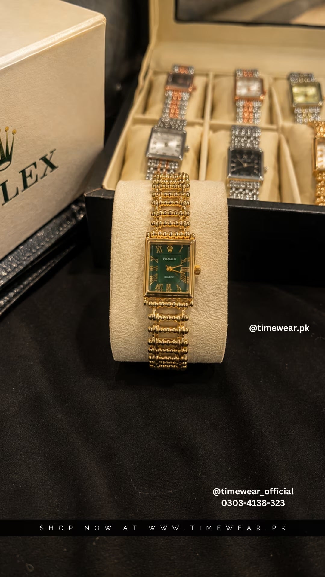 Rolex Roman Golden Chain Green Dial with Cartier Box & One Year Warranty