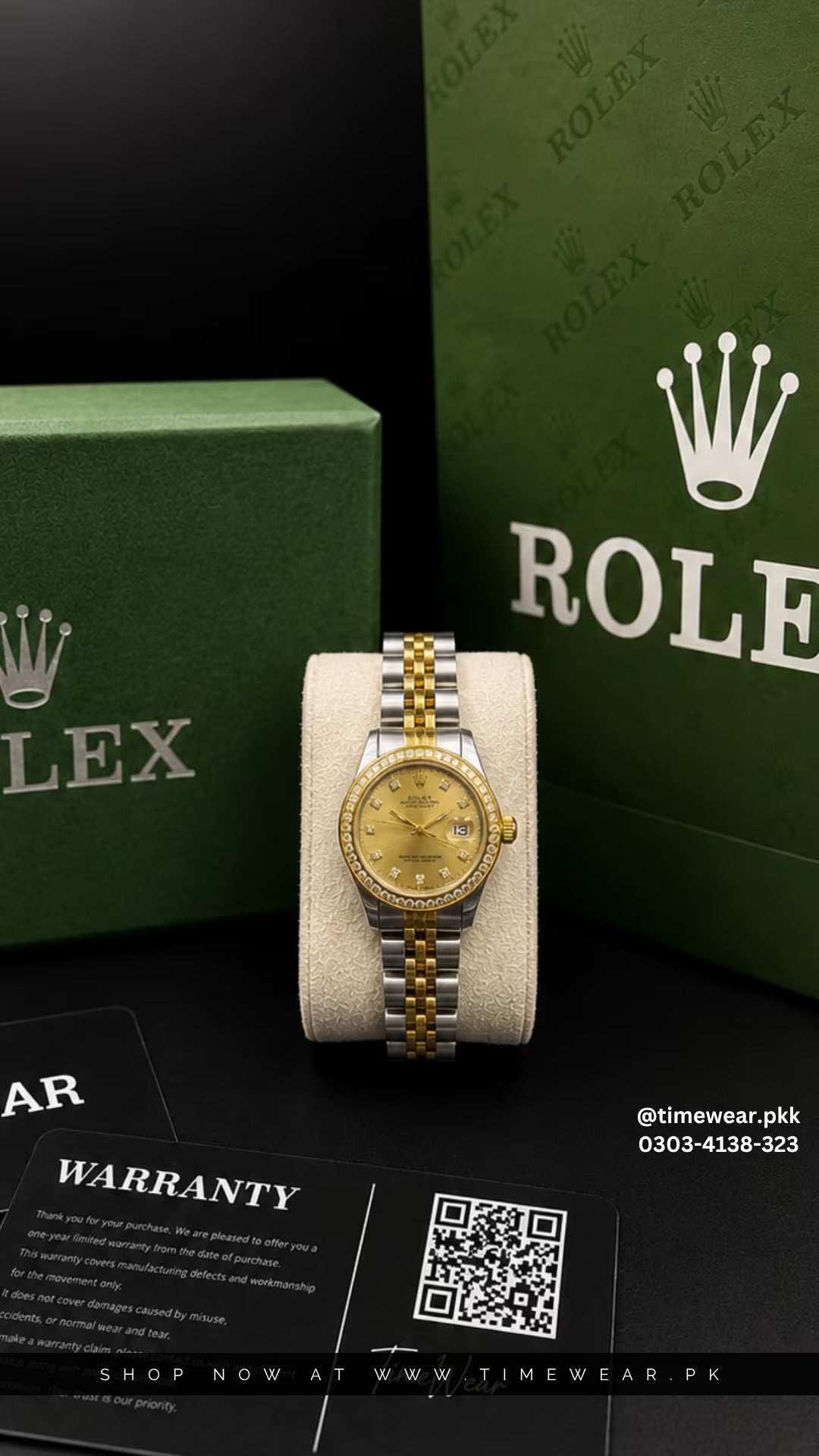 Rolex Stone Date Ladies Golden Dial with Rolex Box & One Year Warranty