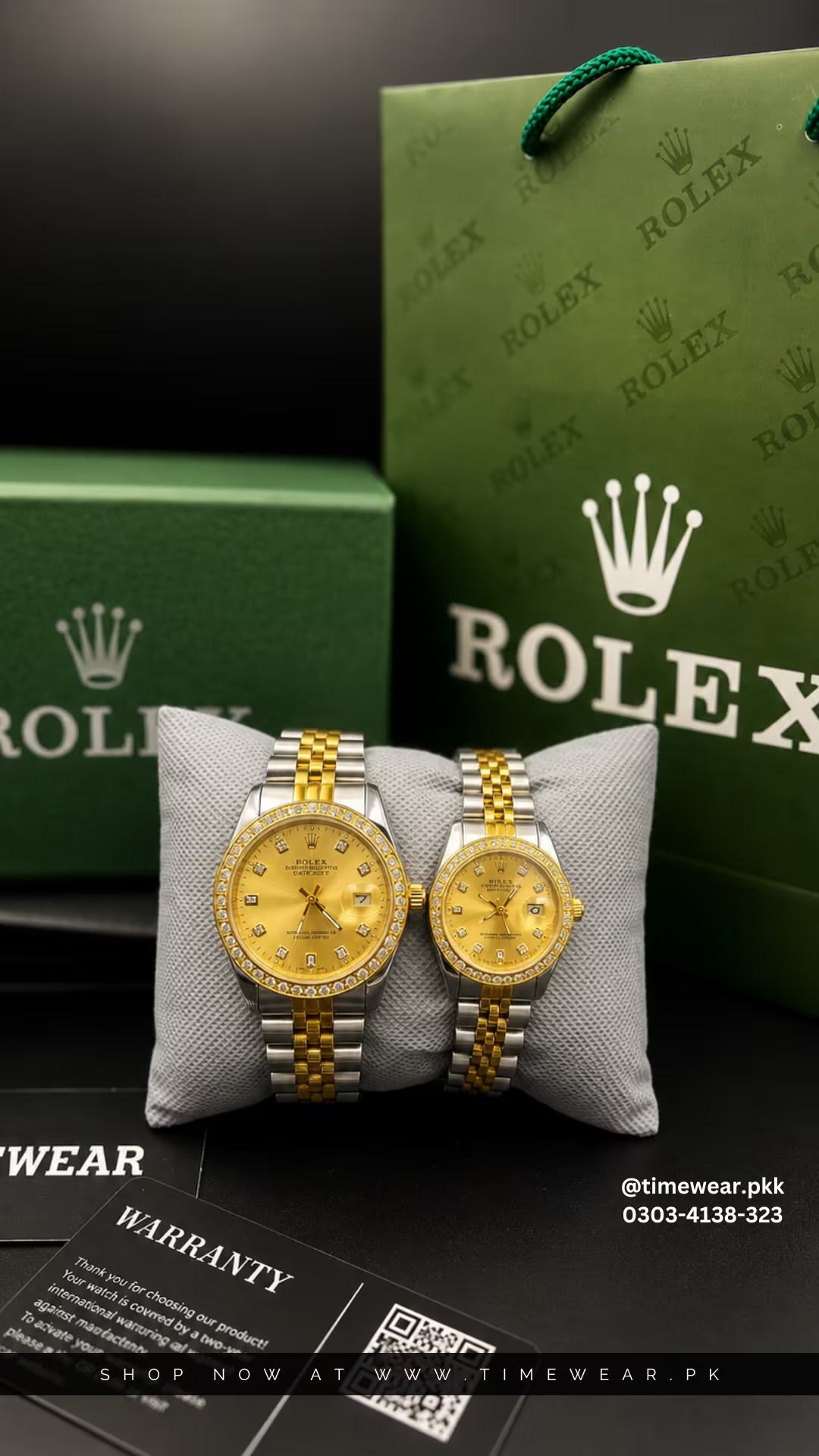 Rolex Couple Stone Date NW (TTG) With Free Couple Necklace - Premium Rolex Box & One Year Warranty