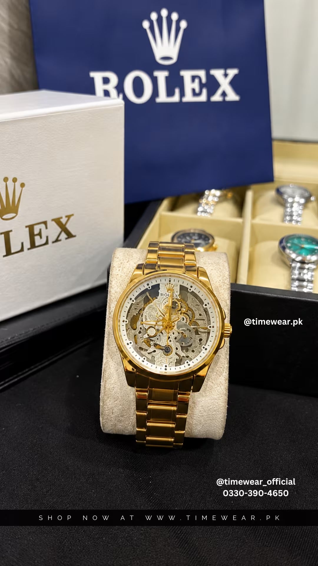 Rolex Gents Skeleton Golden White with Rolex Box & One Year Warranty