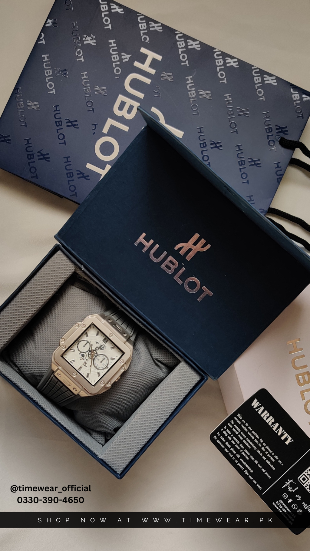 Hublot Square Gray Strap White Dial Adjustable Master Lock with Hublot Box