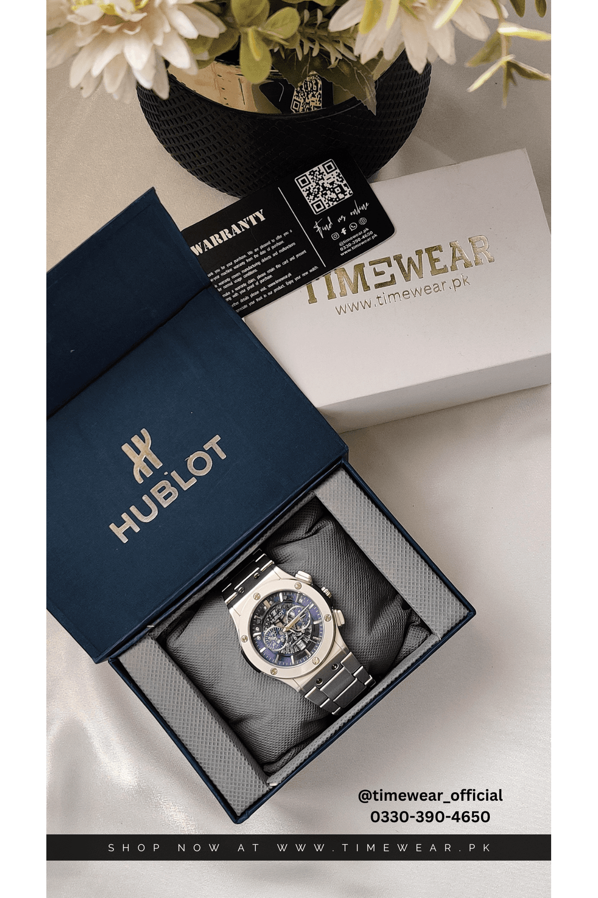 Hublot Chain Skeleton Dial Blue (Hublot Box & One Year Warranty Card)