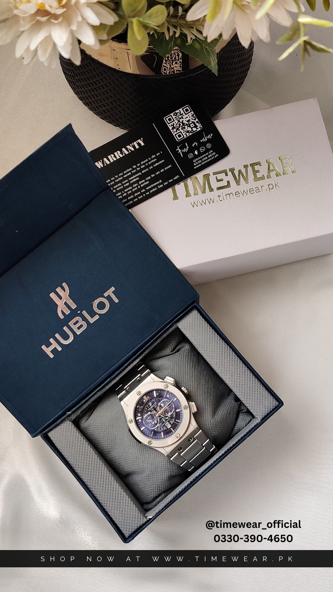 Hublot Chain Skeleton Dial Blue (Hublot Box & One Year Warranty Card)