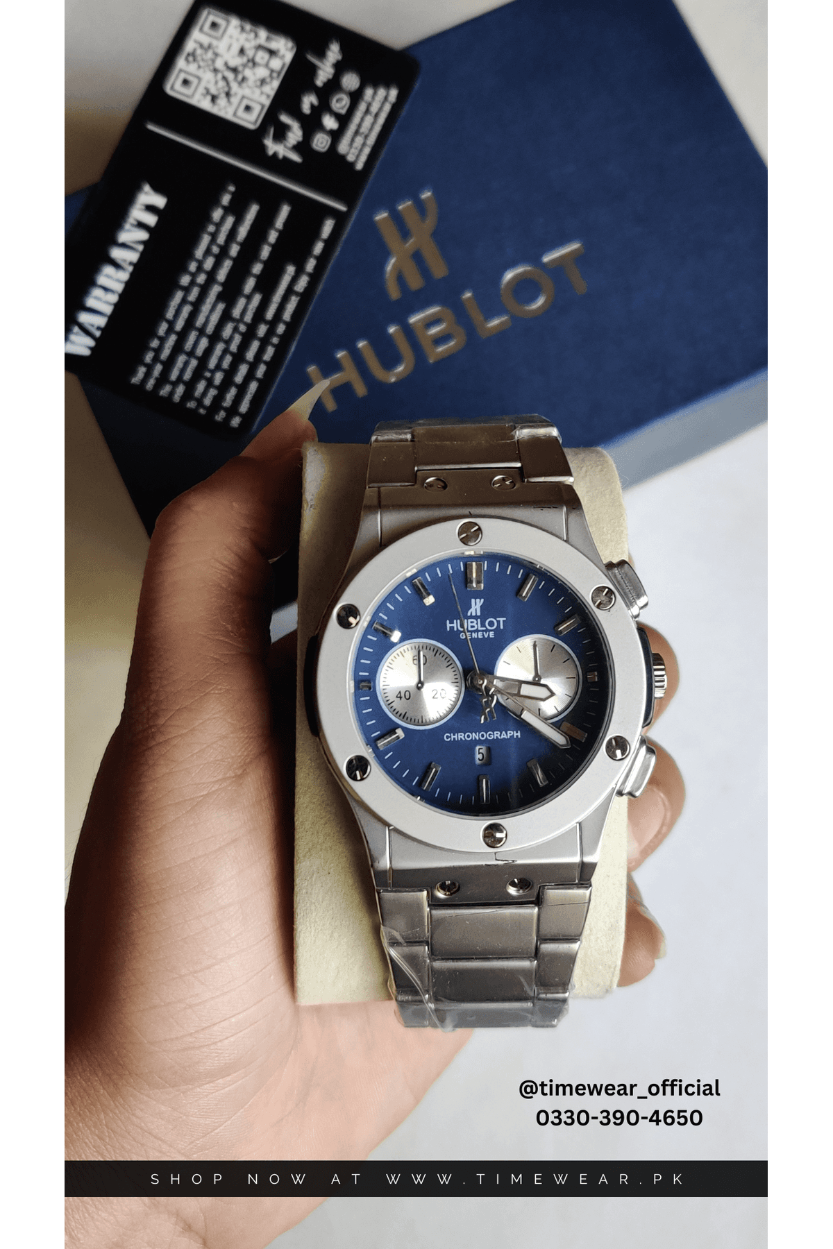 Hublot Chain Chrono Dial Blue (Hublot Box & One Year Warranty Card)