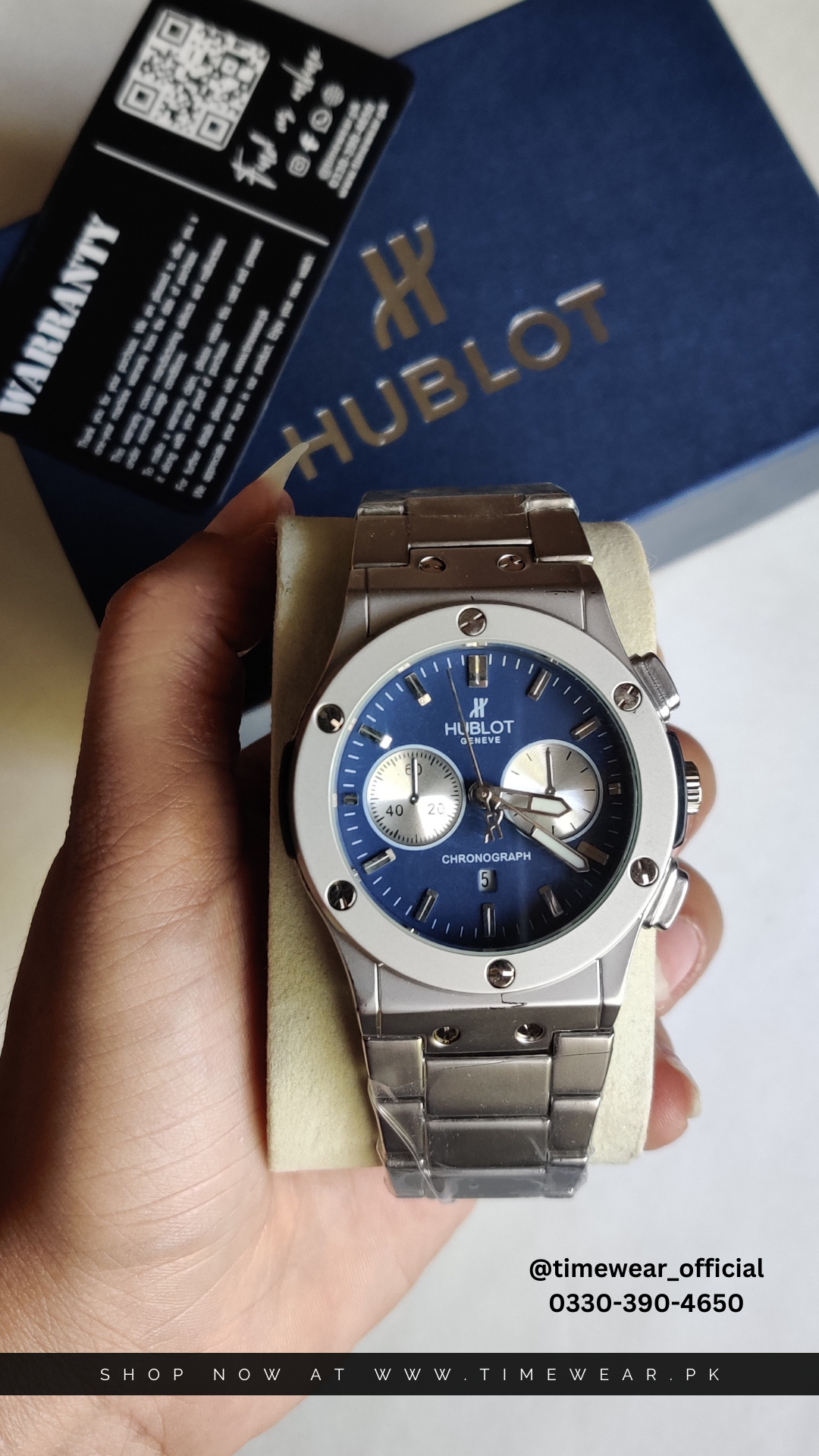 Hublot Chain Chrono Dial Blue (Hublot Box & One Year Warranty Card)