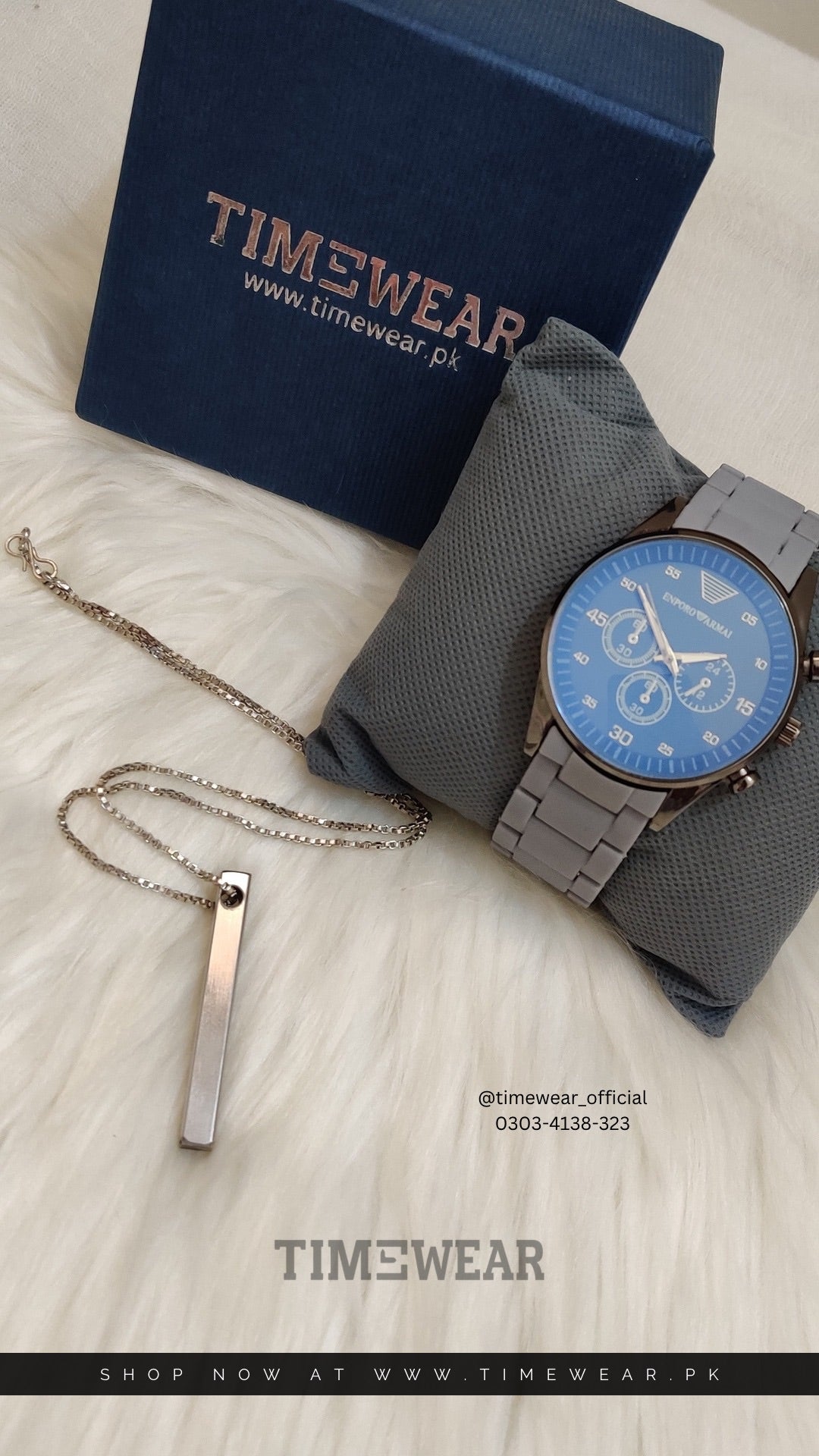 Gray Armani + Silver Bar Locket (Bundle Offer)