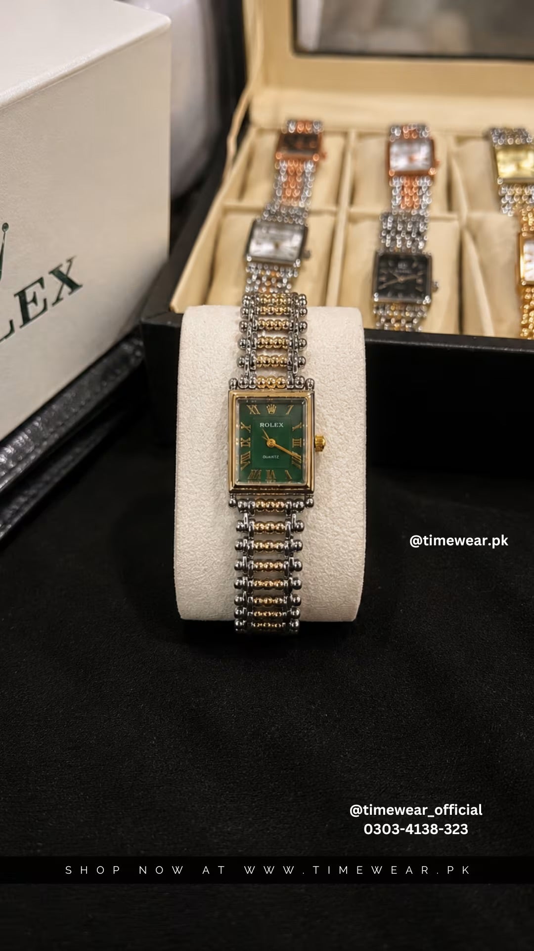 Rolex Roman Two Tone Golden Chain Green Dial with Cartier Box & One Year Warranty