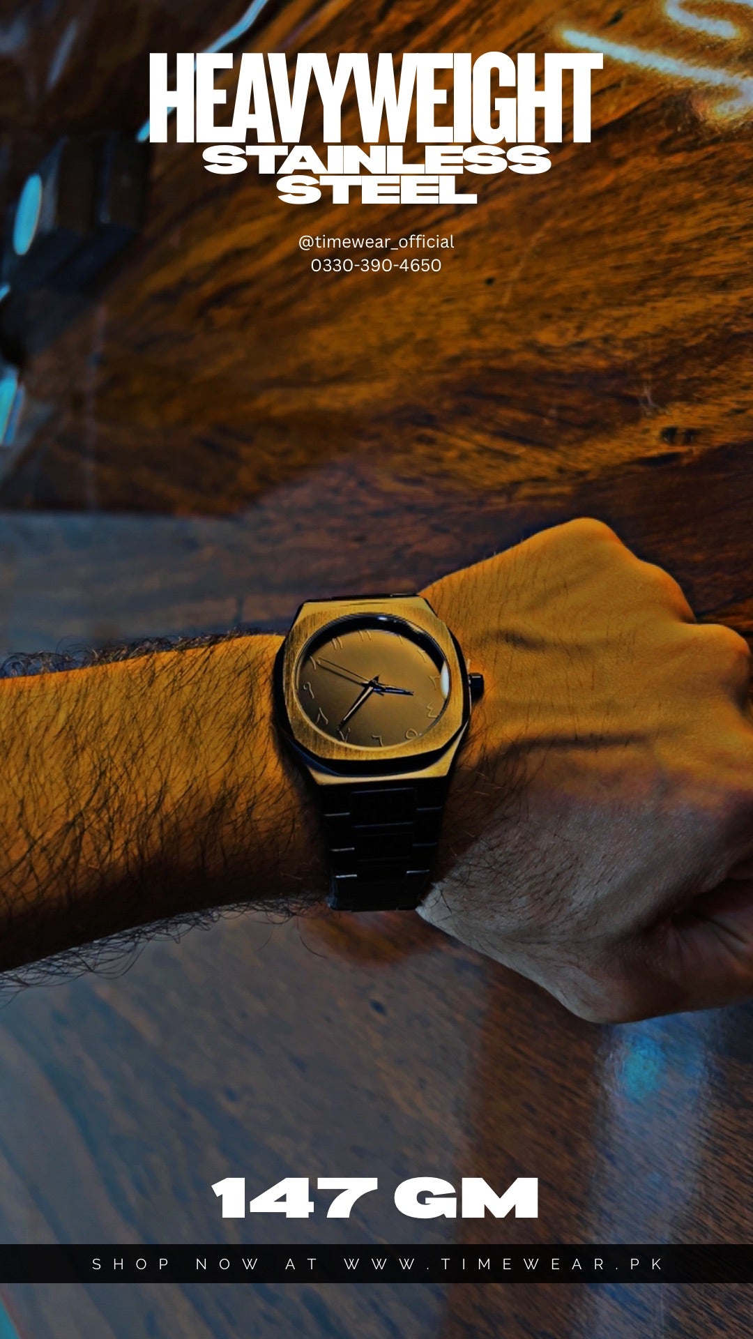 Arabic Aura Stainless Steel Gents Watch - (AURA Box & One Year Warranty Card)