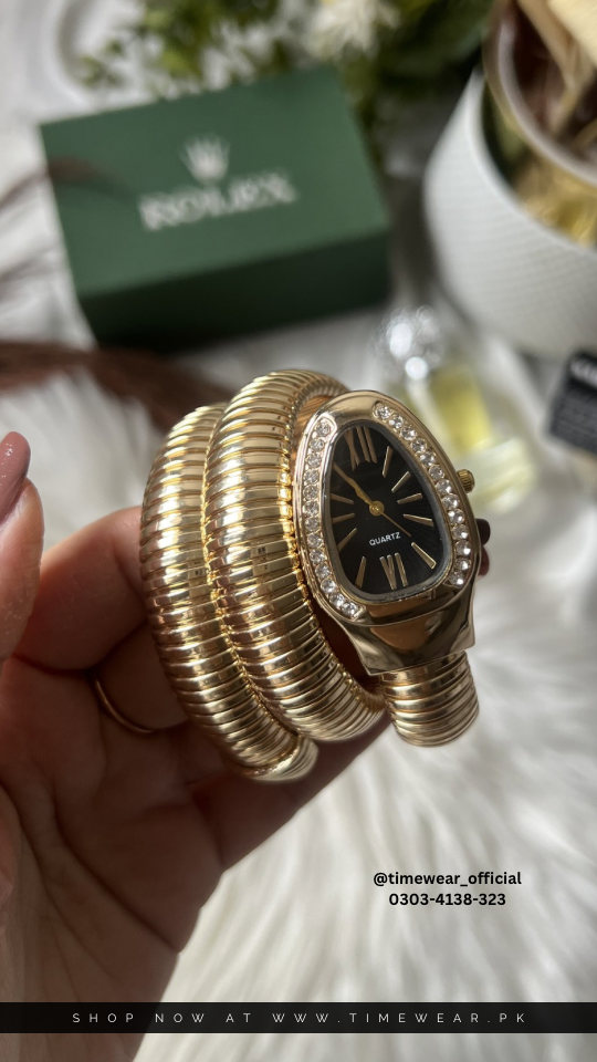 Rolex Snake Chain Ladies Watch Golden Black with Rolex Box & One Year Warranty