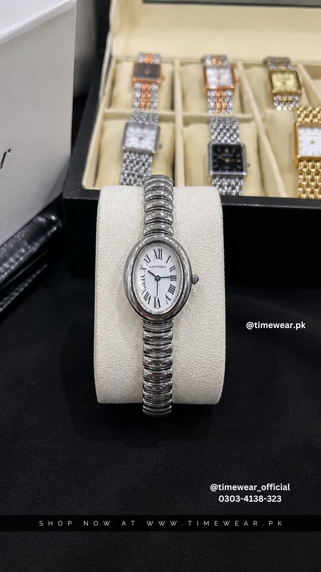 Cartier Oval Silver Chain White Dial with Cartier Box & One Year Warranty