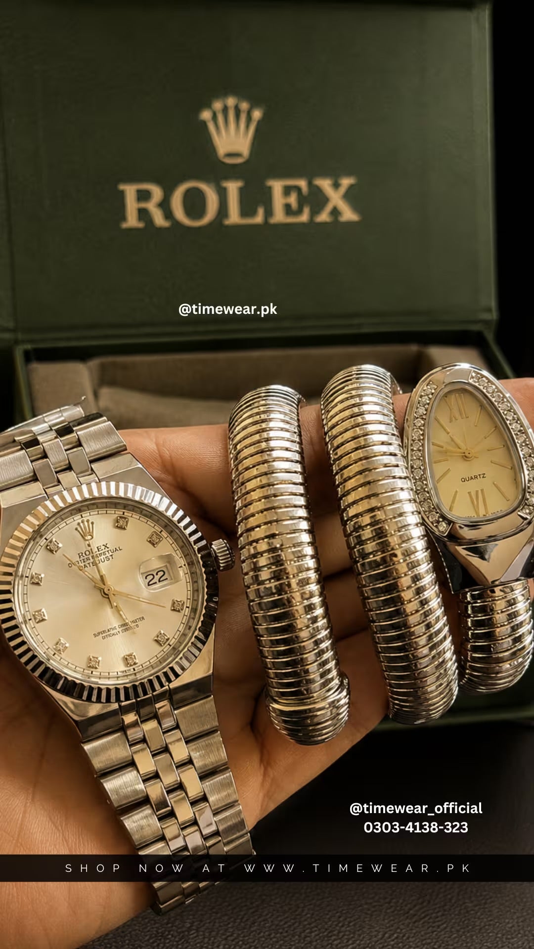 Rolex Silver White Couple Watch with Patek Premium Box & One Year Warranty