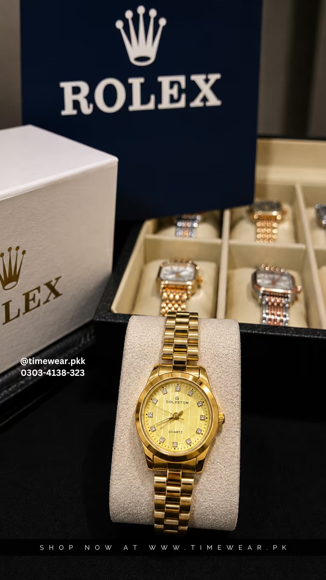 Clearance Offer 60% Off Goldstone Ladies (Golden) with Rolex Box & One Year Machine Warranty