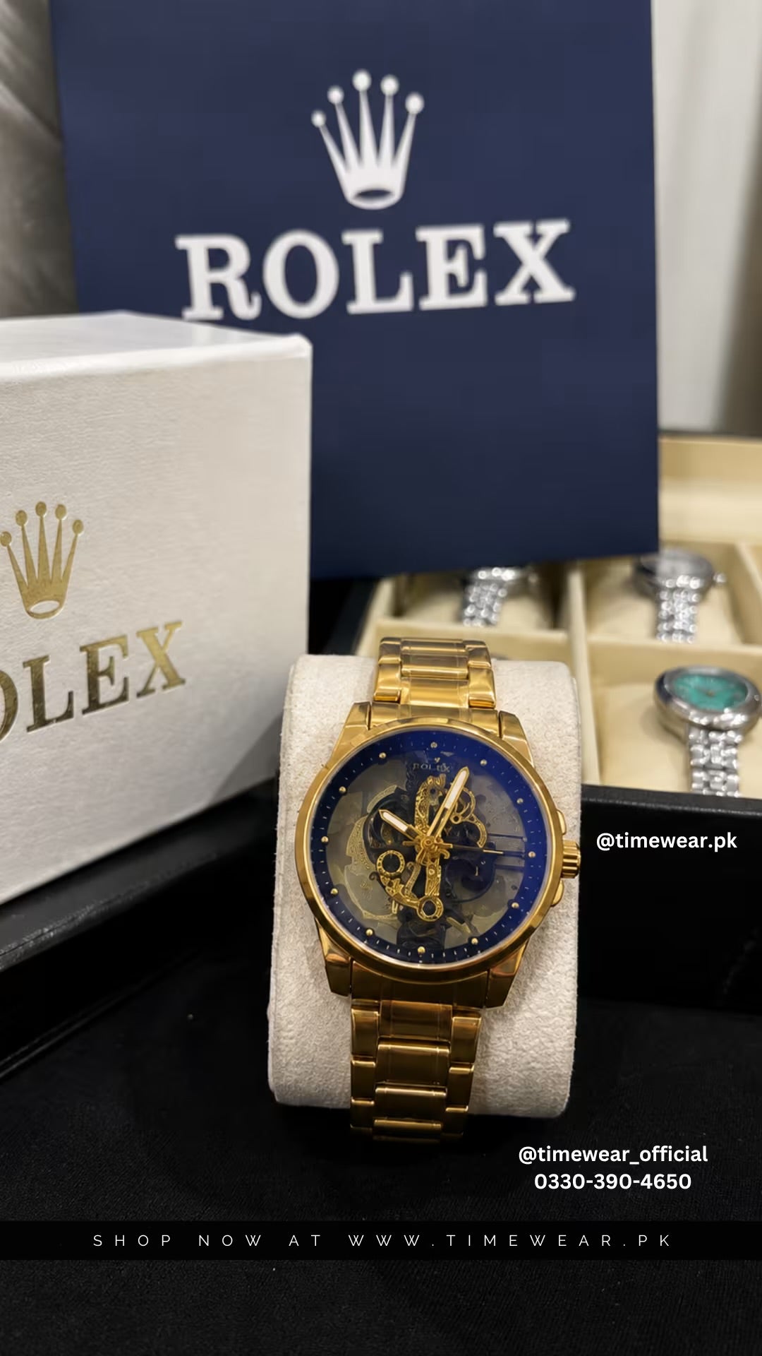 Rolex Gents Skeleton Golden Black with Rolex Box & One Year Warranty