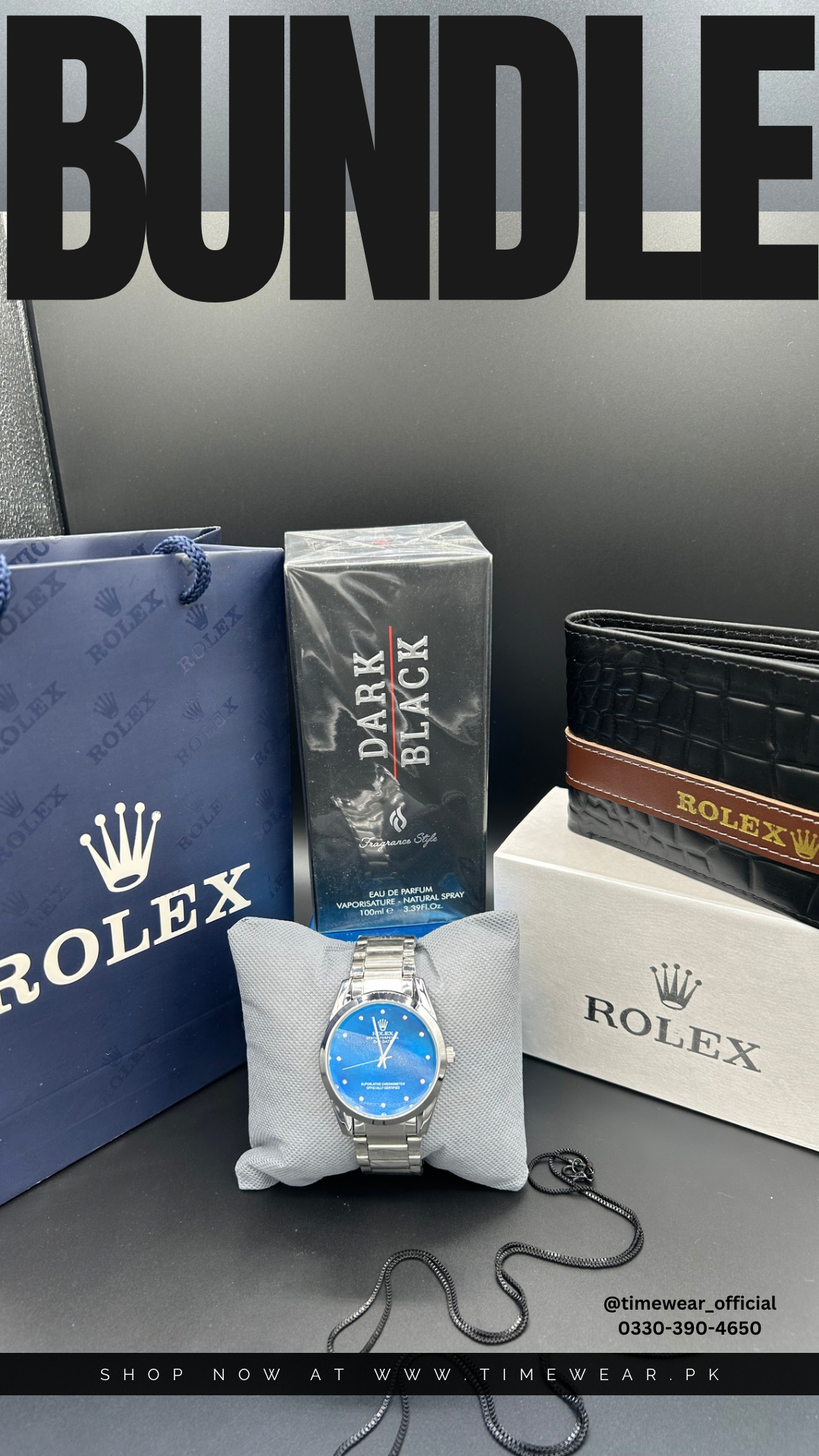 Bundle Offer (Watch + Wallet +Perfume + Neck Chain + Premium Box + Bag )