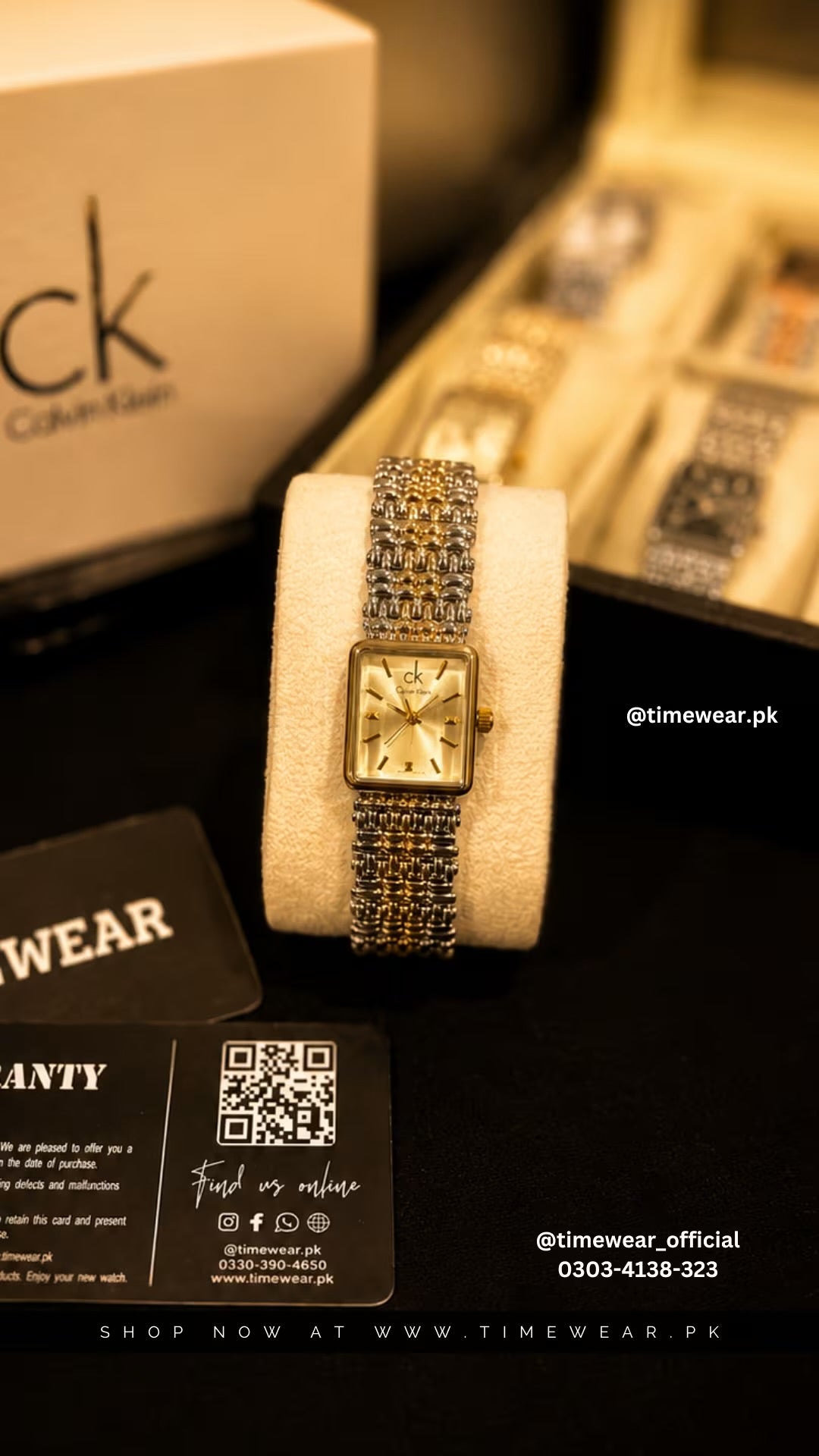 Calvin Klein Ladies Two Tone Golden Chain Golden Dial with CK Box & One Year Warranty