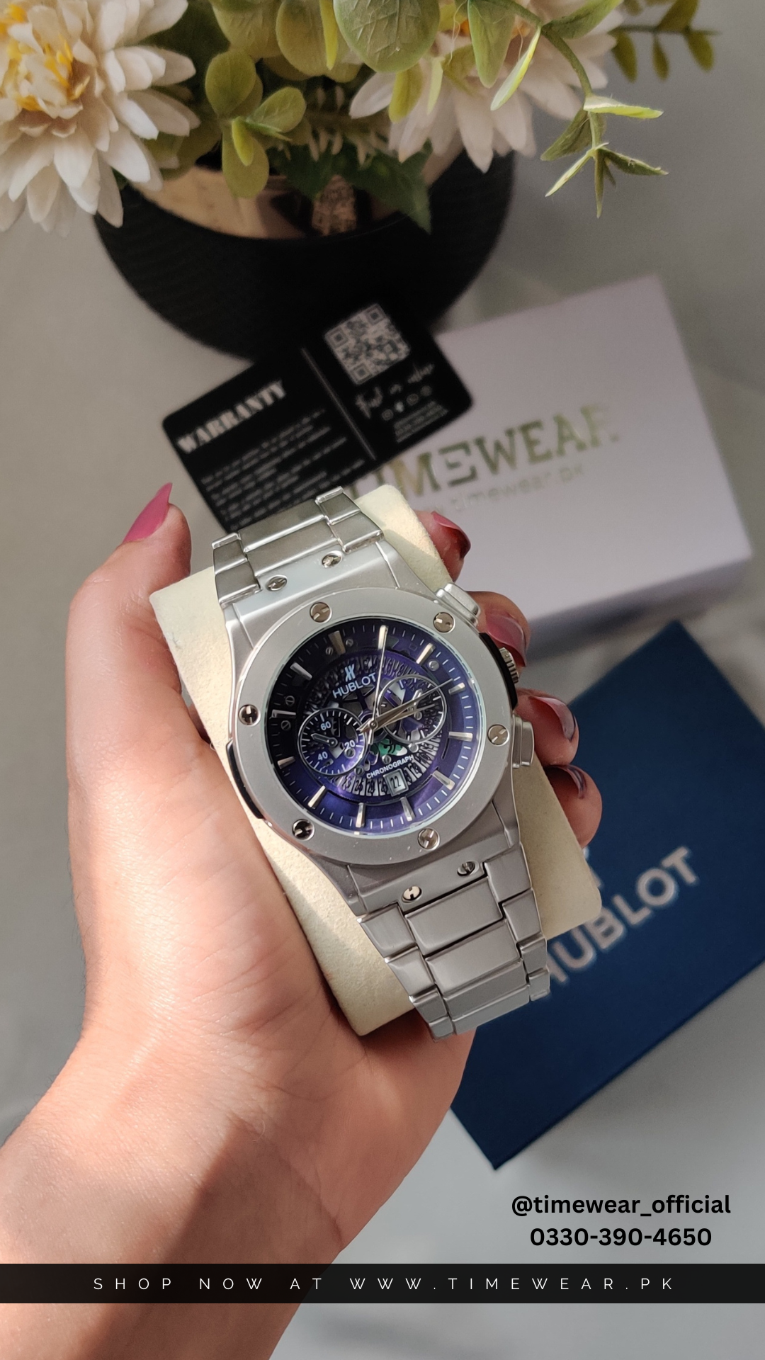 Hublot Chain Skeleton Dial Blue (Hublot Box & One Year Warranty Card)