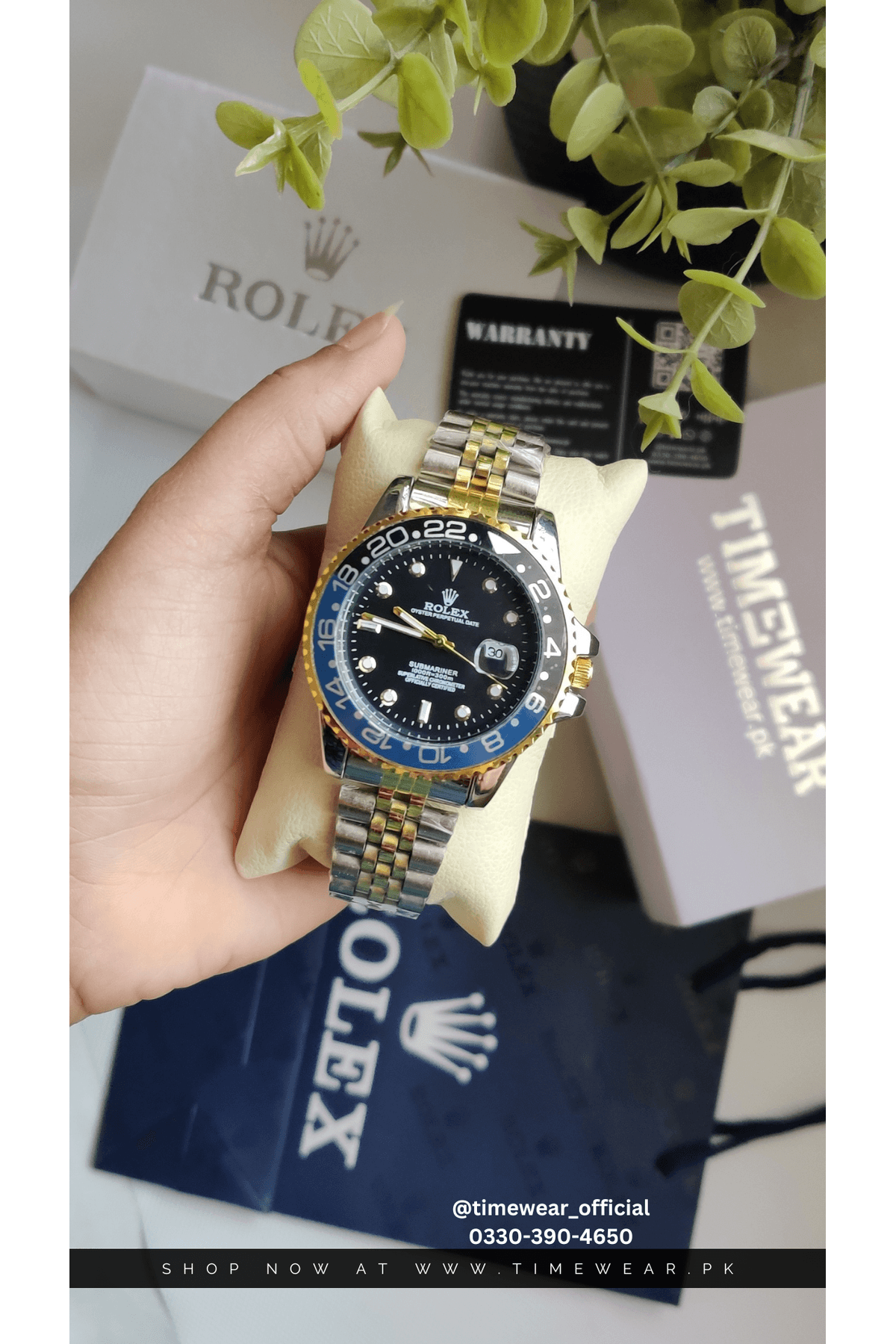Rolex Gents GMT  (Two tone Chain Blue Black Dial) Premium Rolex Box
