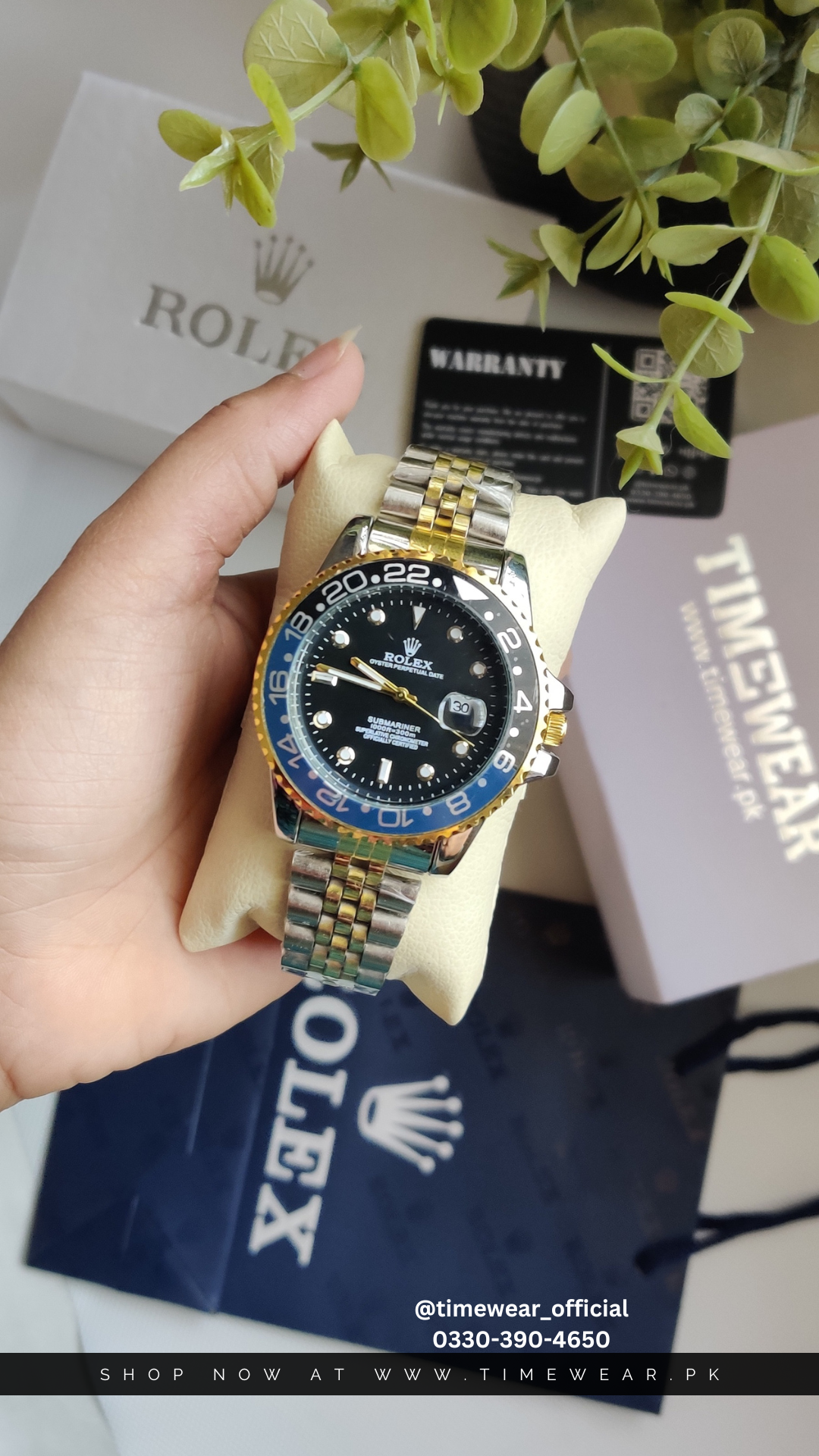 Rolex Gents GMT  (Two tone Chain Blue Black Dial) Premium Rolex Box