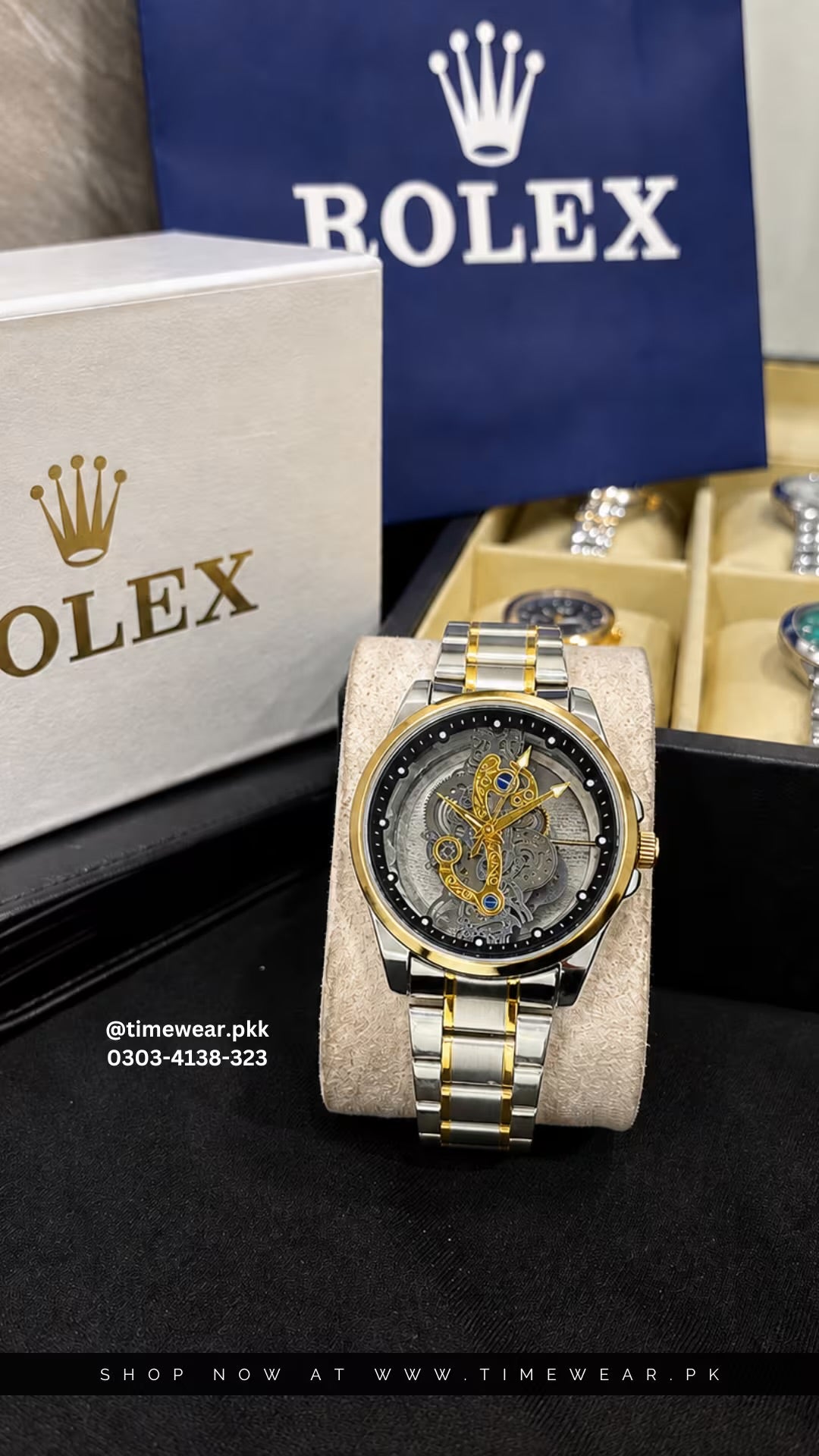Rolex Gents Skeleton TTG-Black with Rolex Box & One Year Warranty