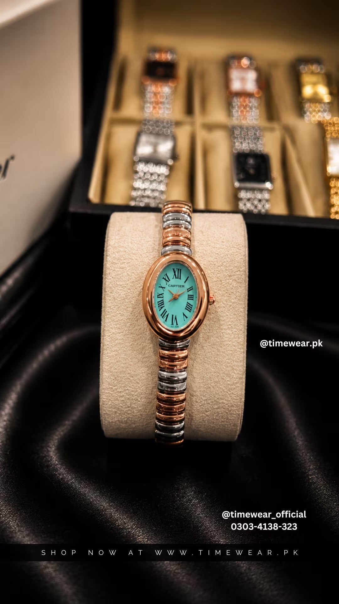 Cartier Oval Two Tone Copper Chain Tiffany Dial with Cartier Box & One Year Warranty