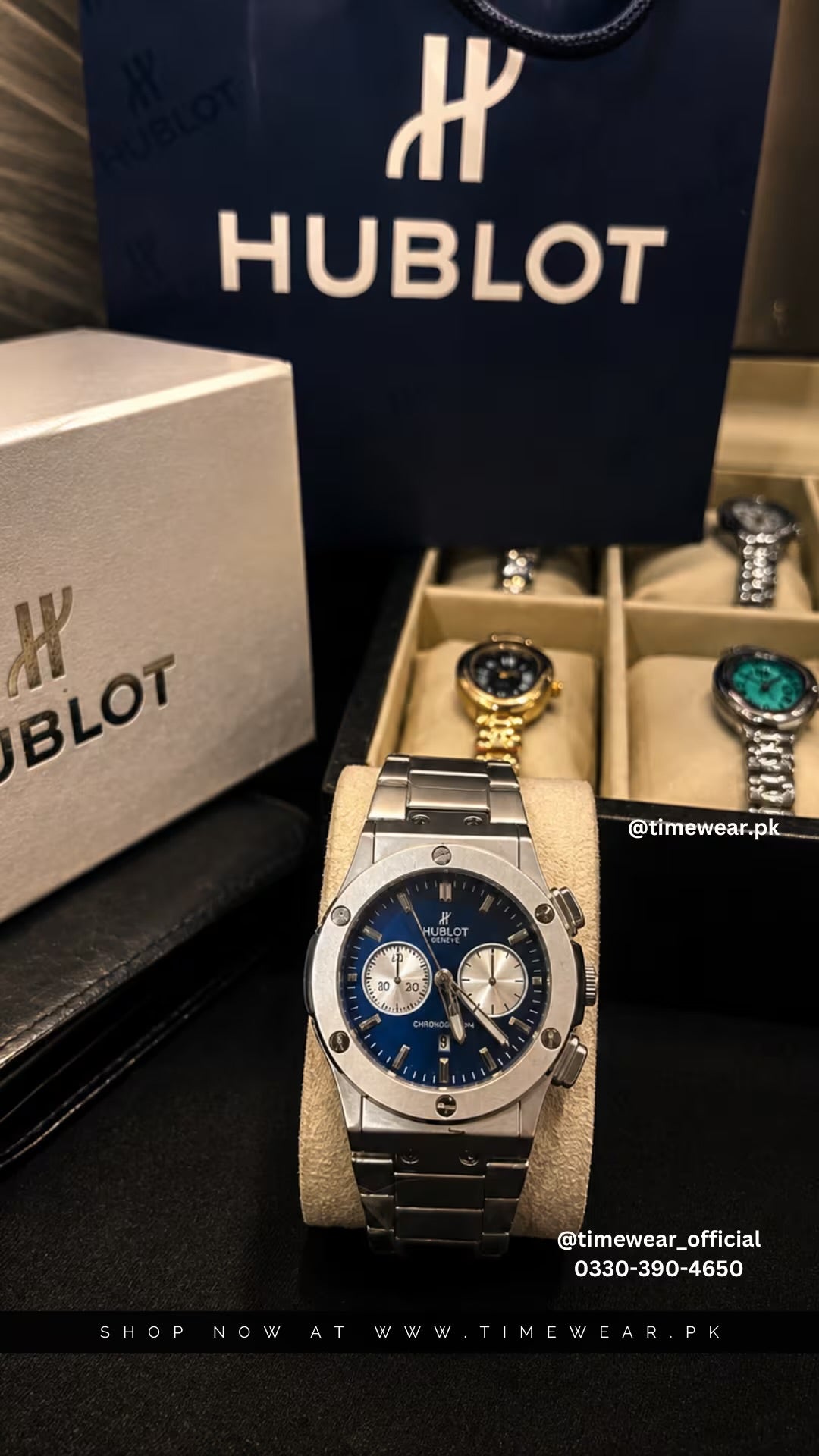 Hublot Chain Chrono Dial Blue (Hublot Box & One Year Warranty Card)