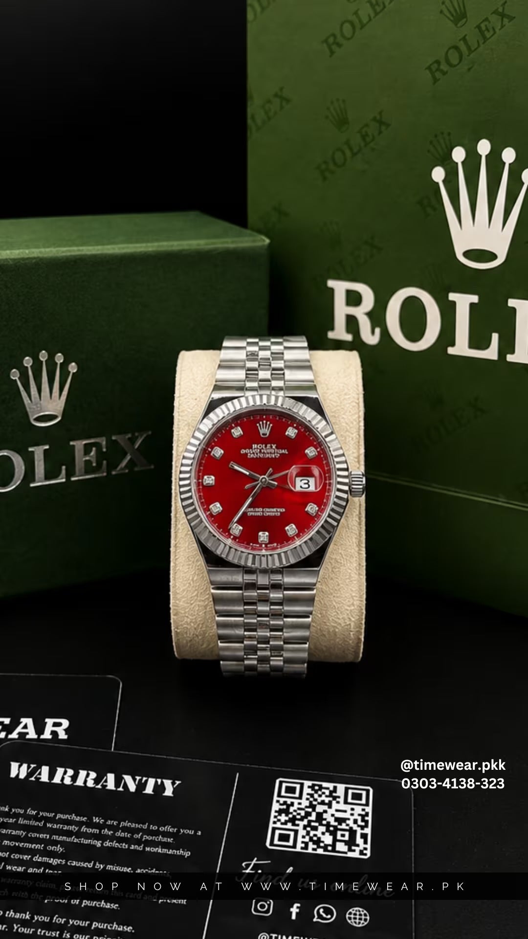 Rolex Gents Kan Silver Red with Rolex Box & One Year Warranty