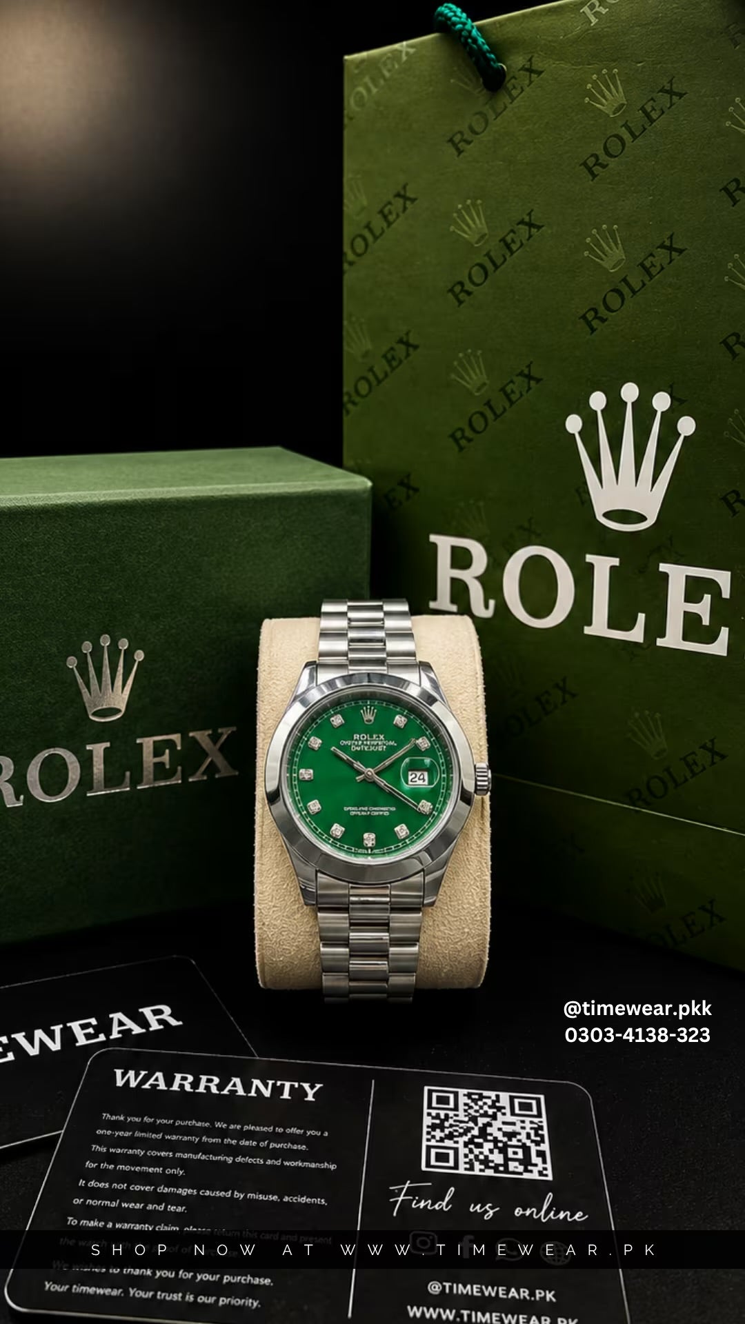 Rolex Gents Crown Lock (S-Green) Premium Rolex Box, Bag & Warranty Card