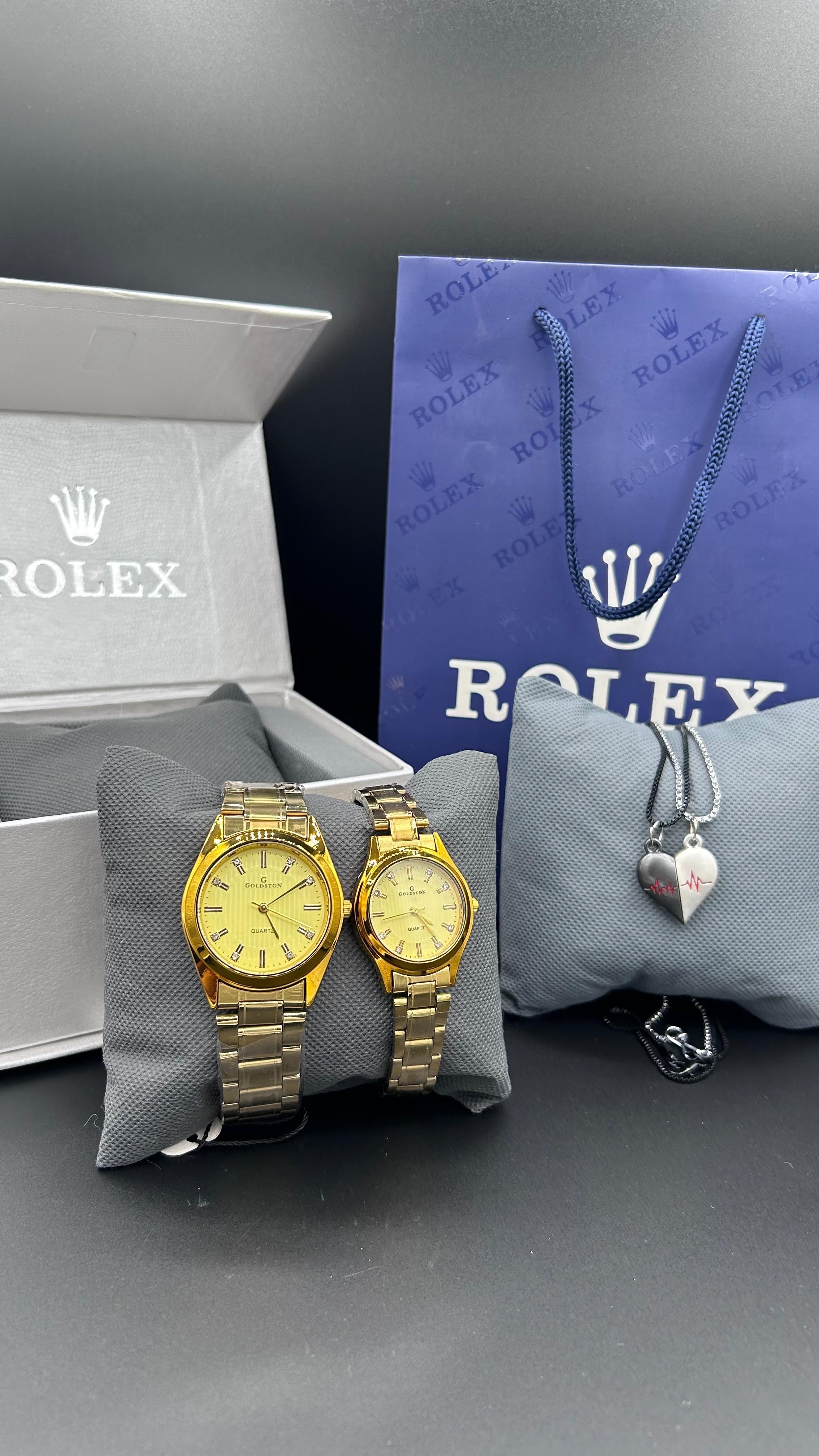 Bundle Offer | Couple Chain Watch Slim GG + Magnetic Heart Necklace - Premium Rolex Box