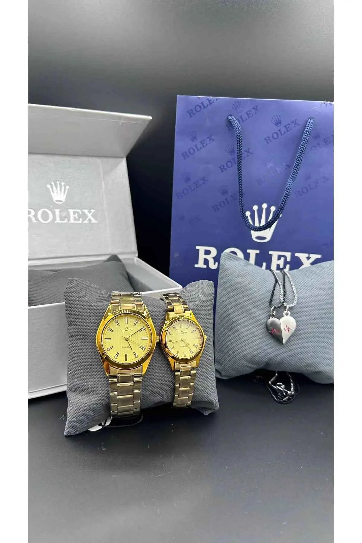 Bundle Offer | Couple Chain Watch Slim GG + Magnetic Heart Necklace - Premium Rolex Box
