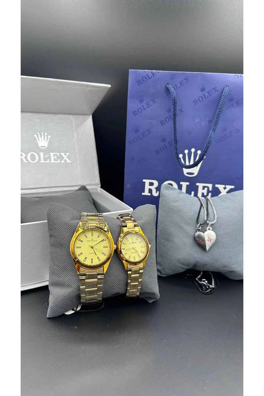 Bundle Offer | Couple Chain Watch Slim GG + Magnetic Heart Necklace - Premium Rolex Box