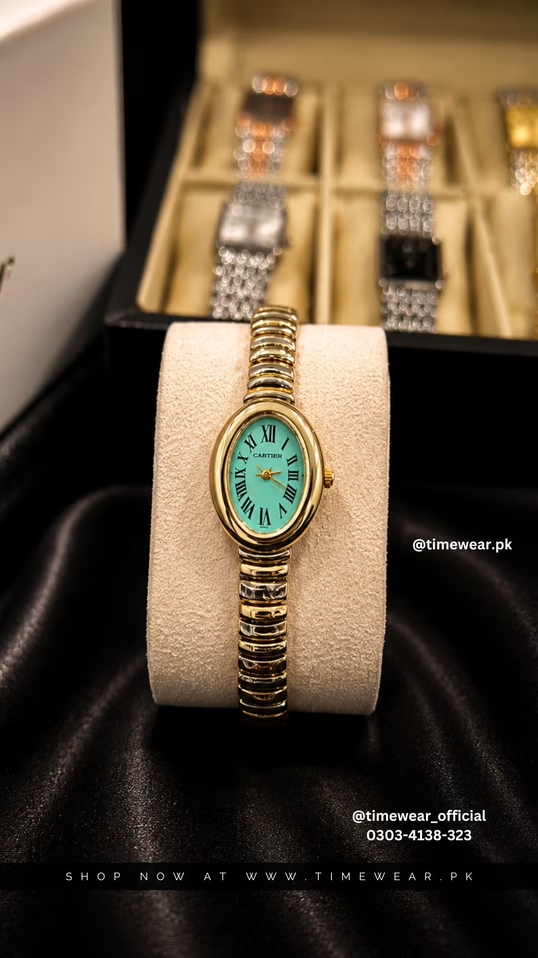 Cartier Oval Two Tone Golden Chain Tiffany Dial with Cartier Box & One Year Warranty