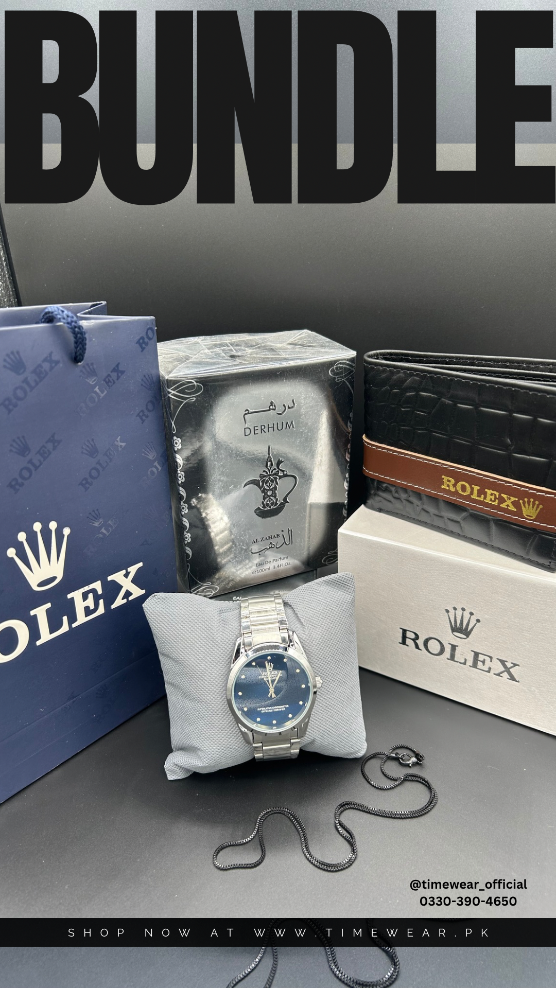 Bundle Offer (Watch + Wallet +Perfume + Neck Chain + Premium Box + Bag )