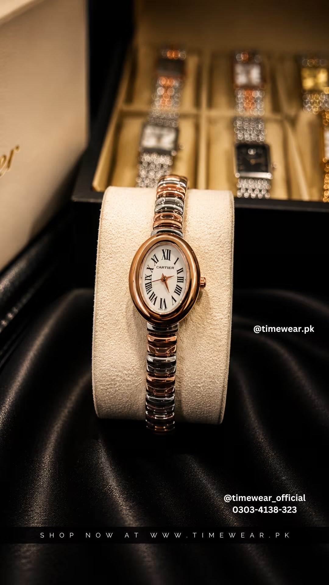 Cartier Oval Two Tone Copper Chain White Dial with Cartier Box & One Year Warranty