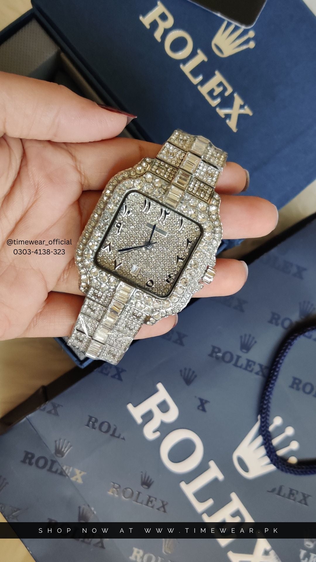 Rolex Arabic Dial Iced Out Watch For Men (Silver)