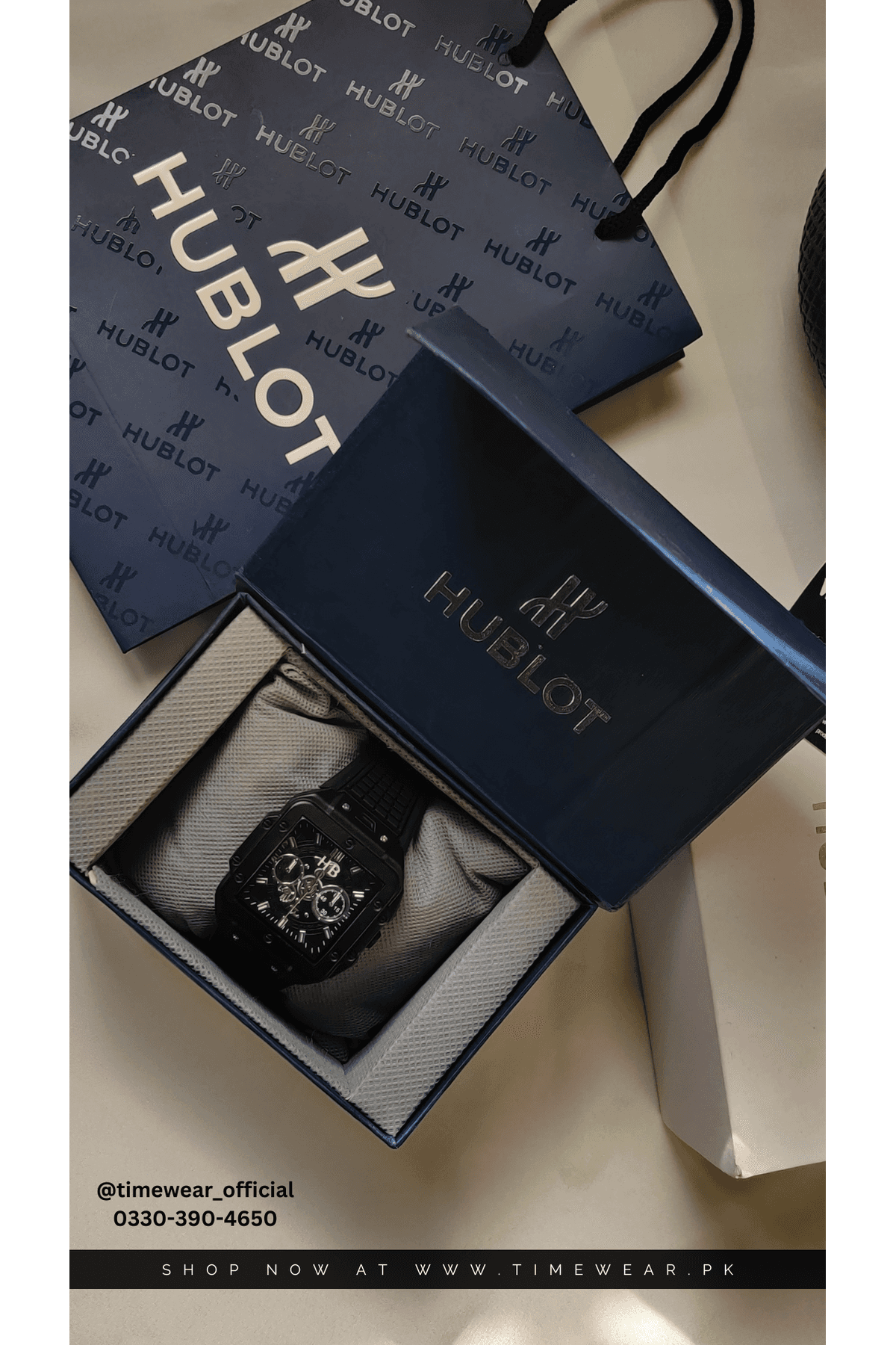 Hublot Square Black Strap Black Dial Adjustable Master Lock with Hublot Box