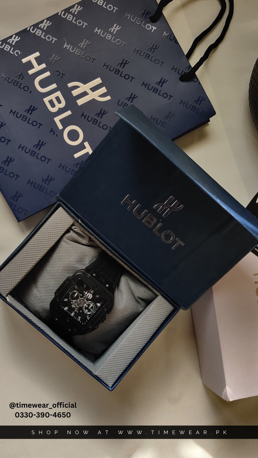 Hublot Square Black Strap Black Dial Adjustable Master Lock with Hublot Box