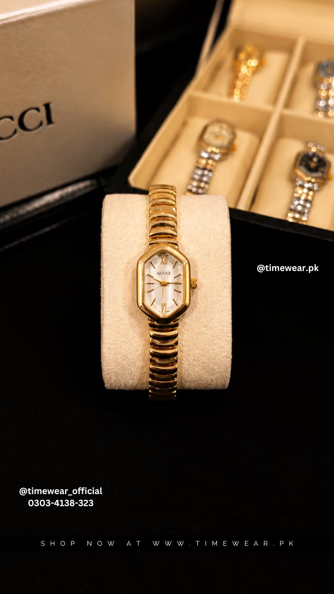 Gucci Ladies Golden Chain White Dial with Gucci Box & One Year Warranty