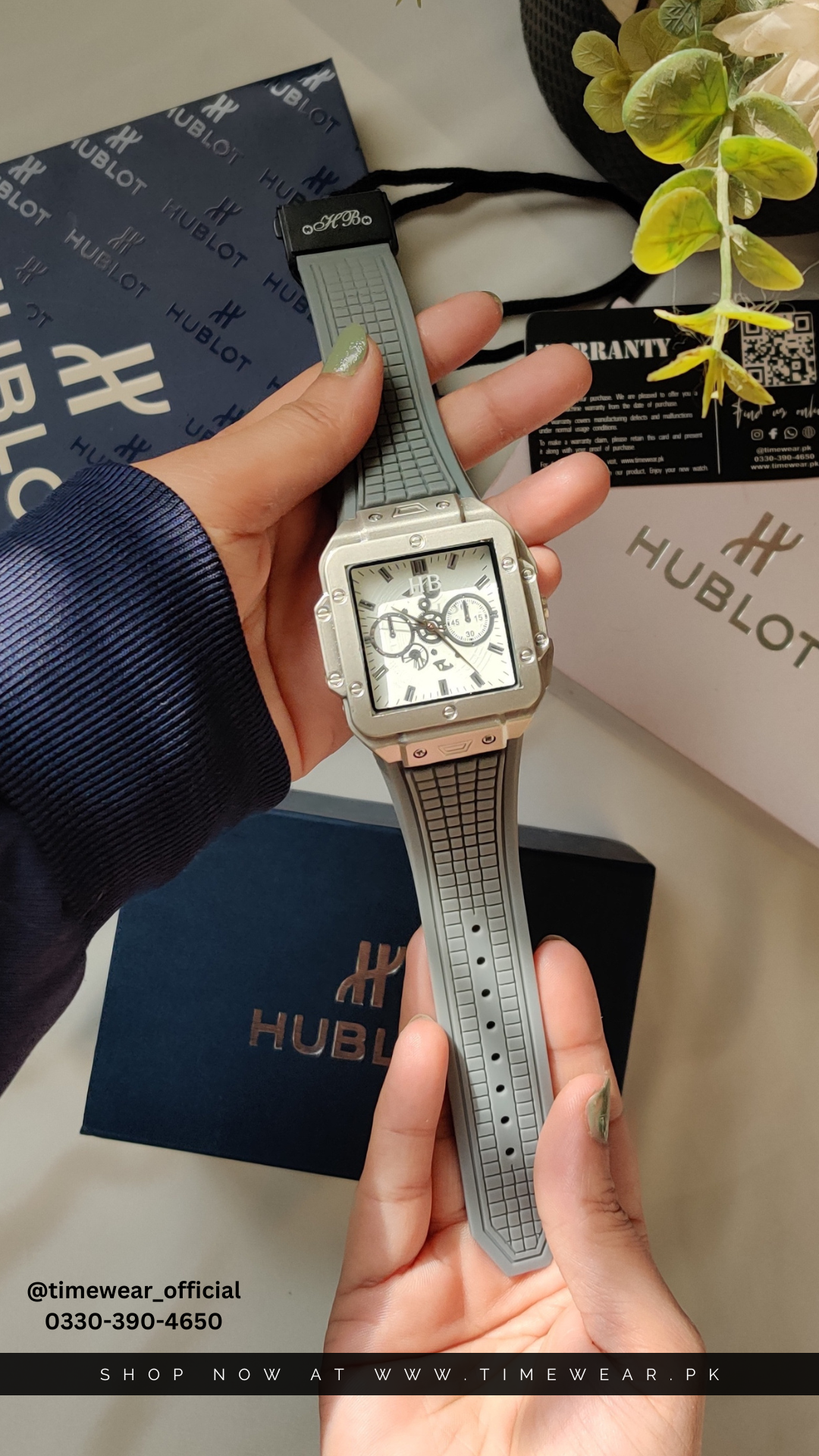 Hublot Square Gray Strap White Dial Adjustable Master Lock with Hublot Box