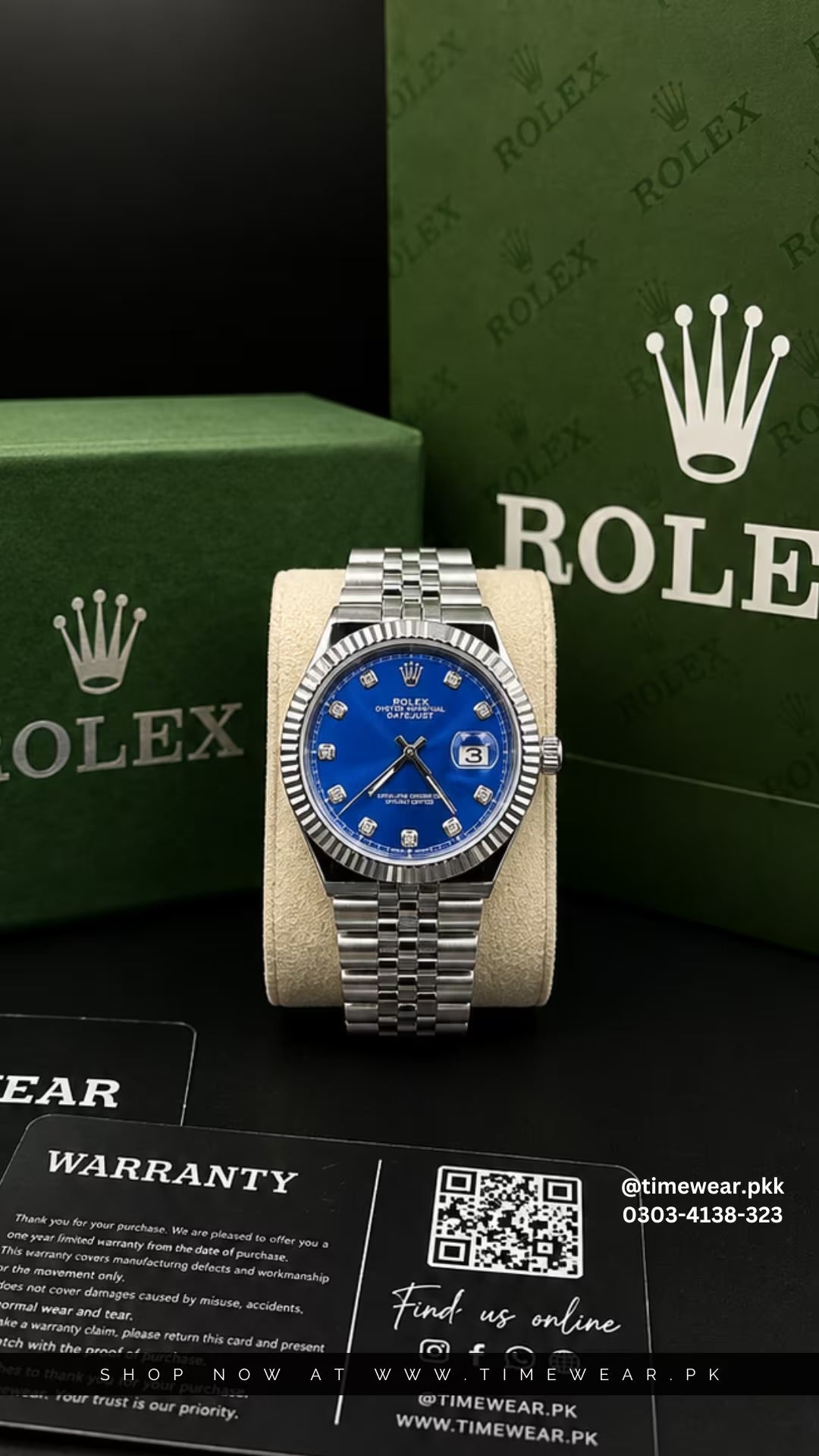 Rolex Gents Kan Silver Blue with Rolex Box & One Year Warranty