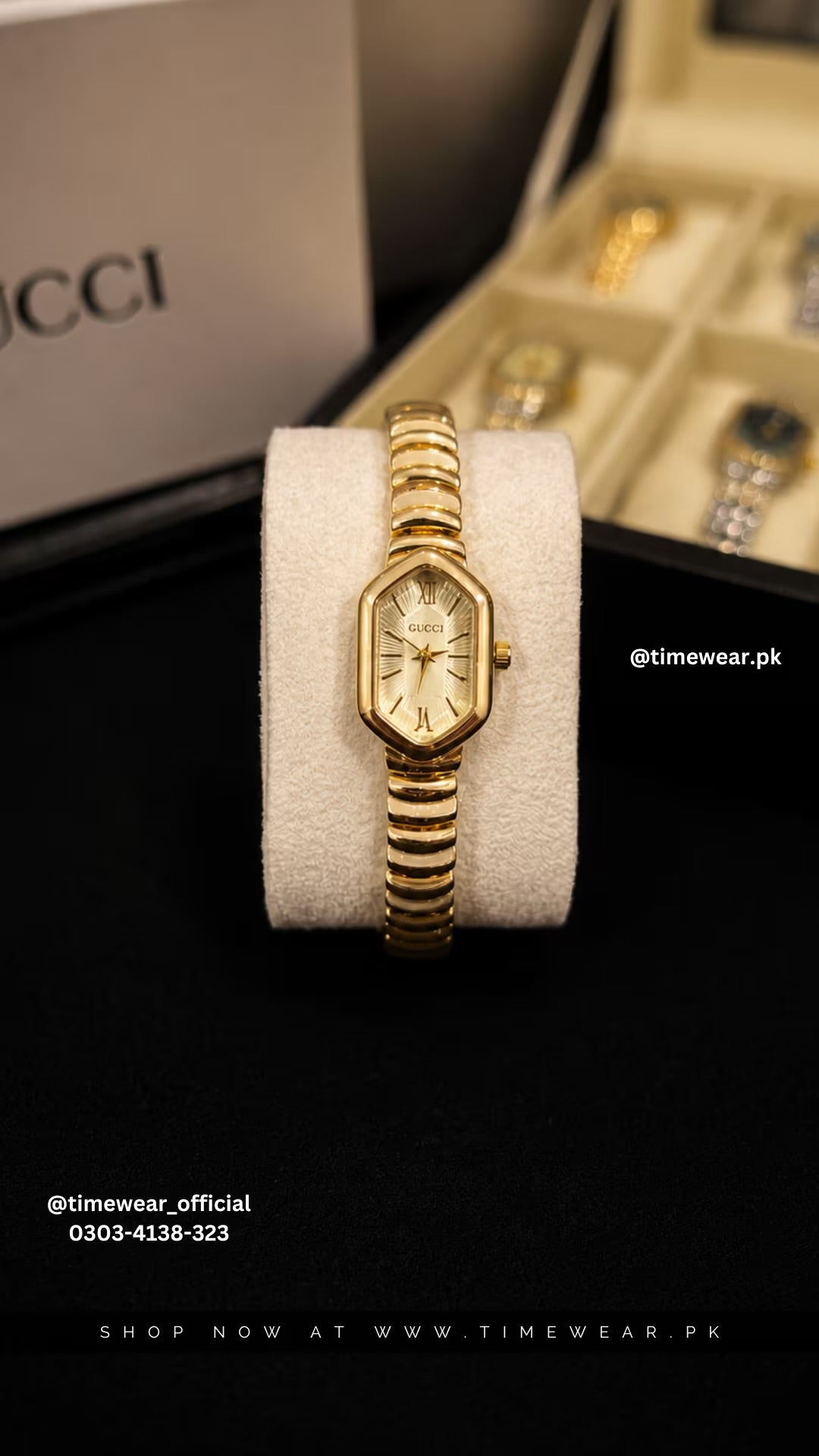 Gucci Ladies Golden Chain Golden Dial with Gucci Box & One Year Warranty