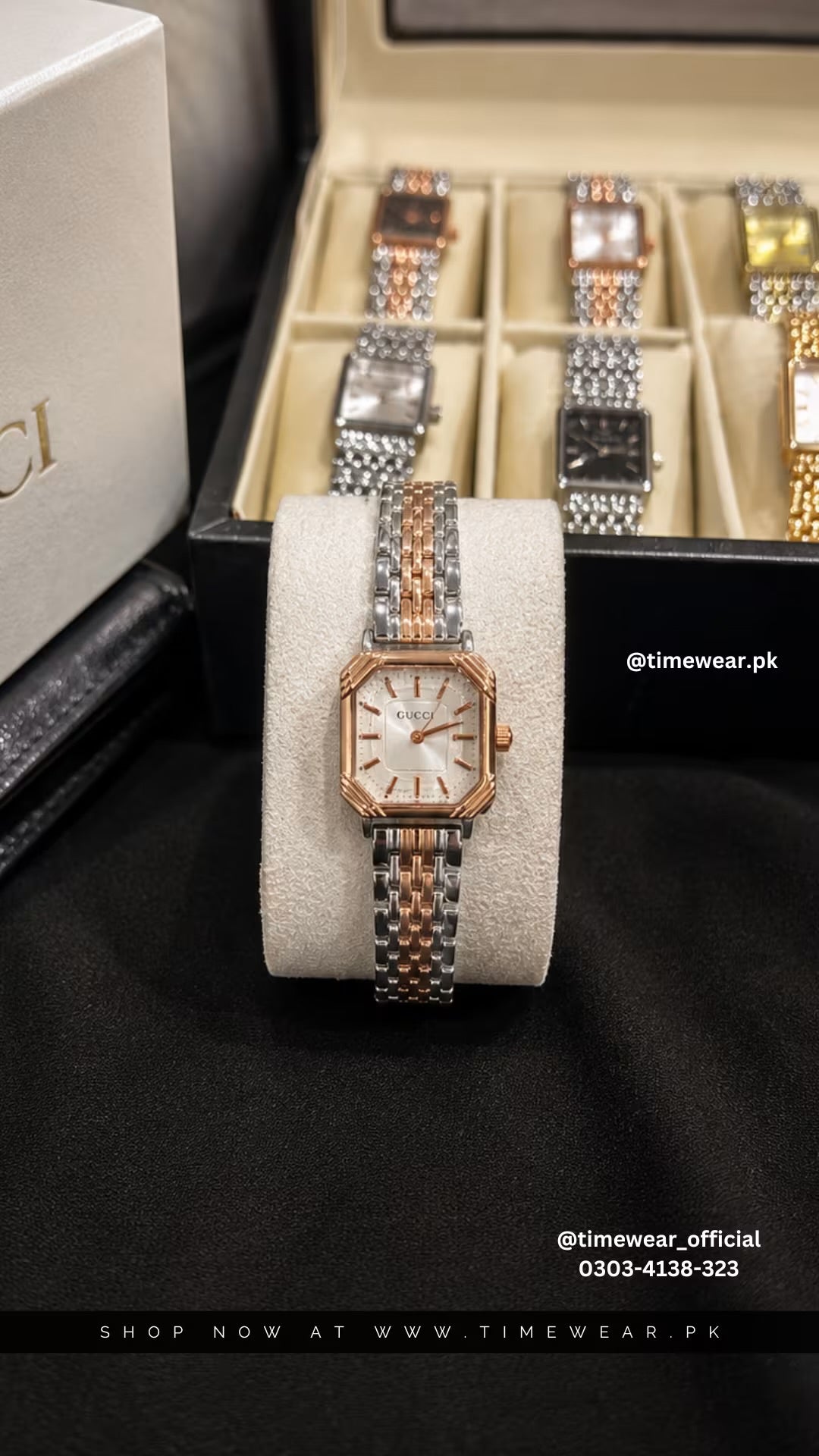 Gucci Square Two Tone Copper Chain White Dial with Gucci Box & One Year Warranty