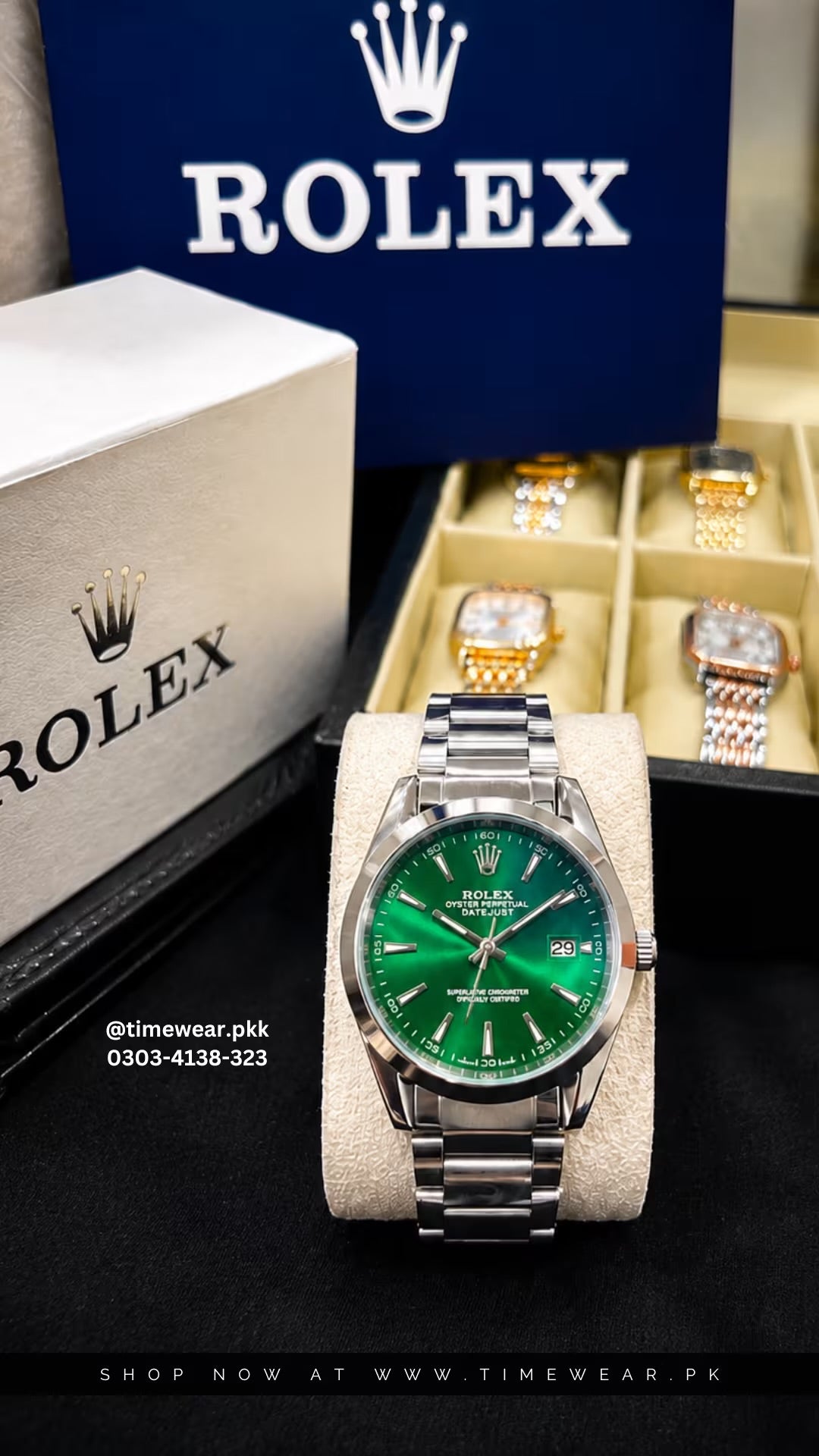 Rolex Gents (BL-Date-Green) with Rolex Box & One Year Machine Warranty